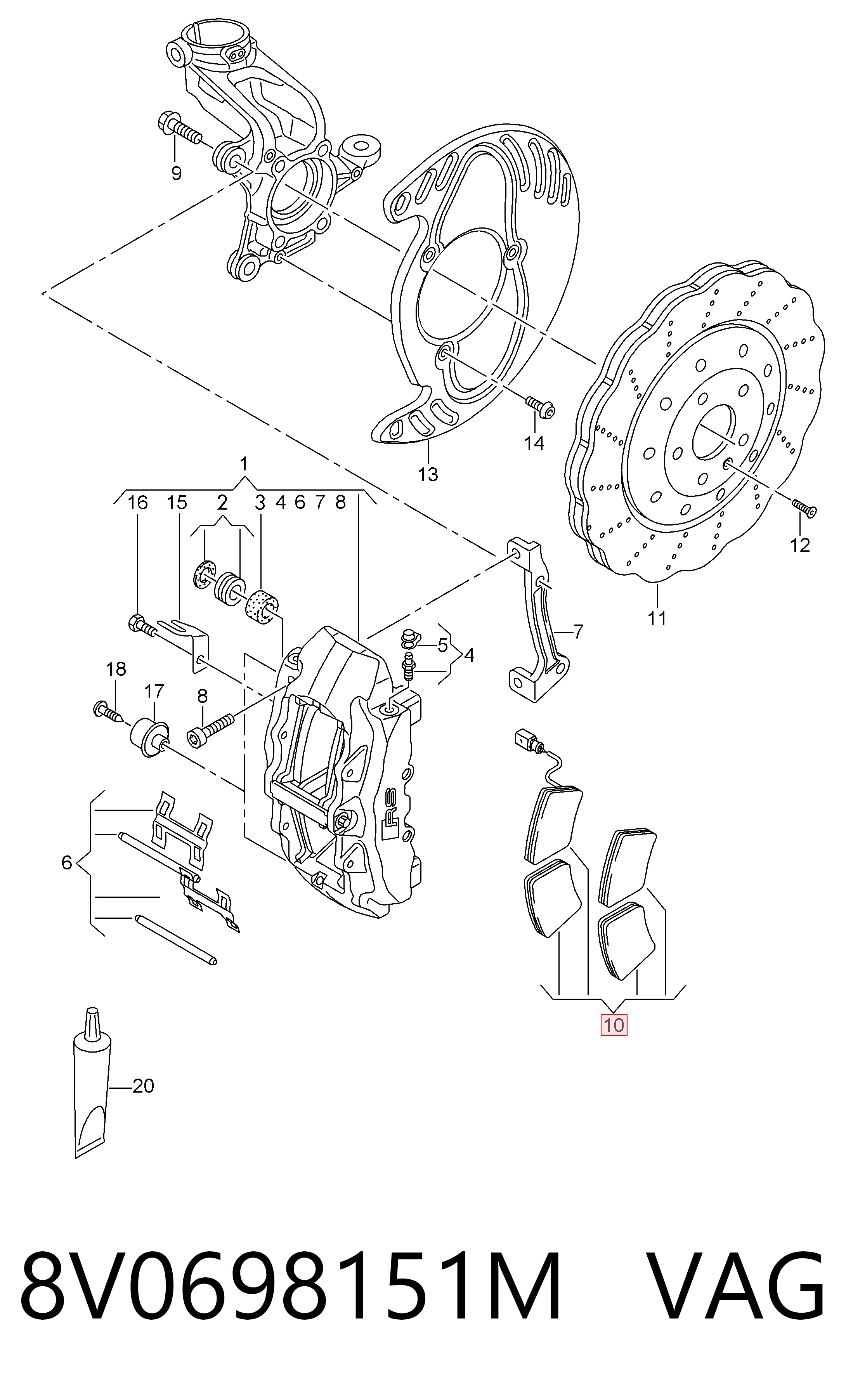 Гальмівні колодки VAG 8V0698151M ціна, від 95.90 USD