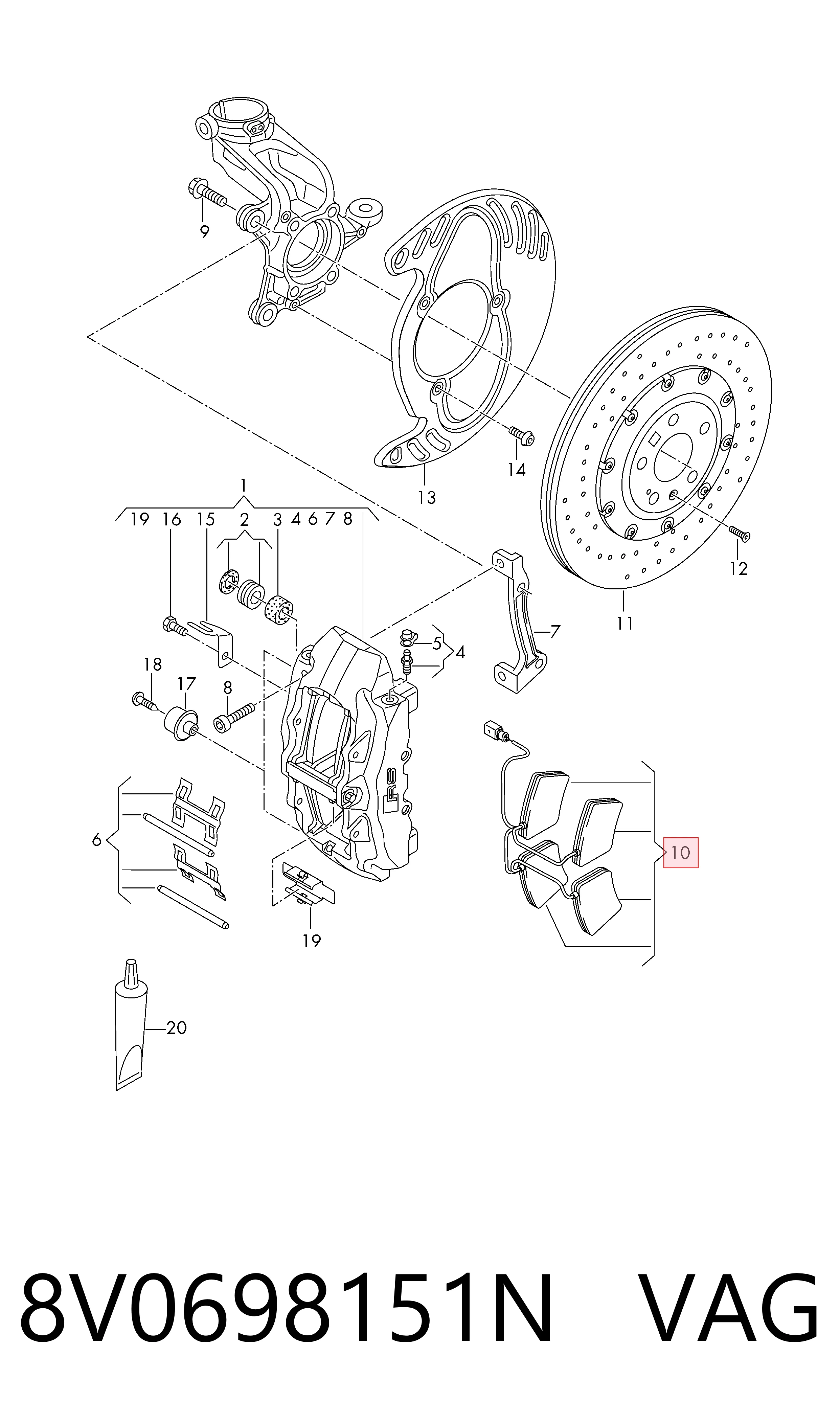 8V0698151N VAG Передні гальмівні колодки