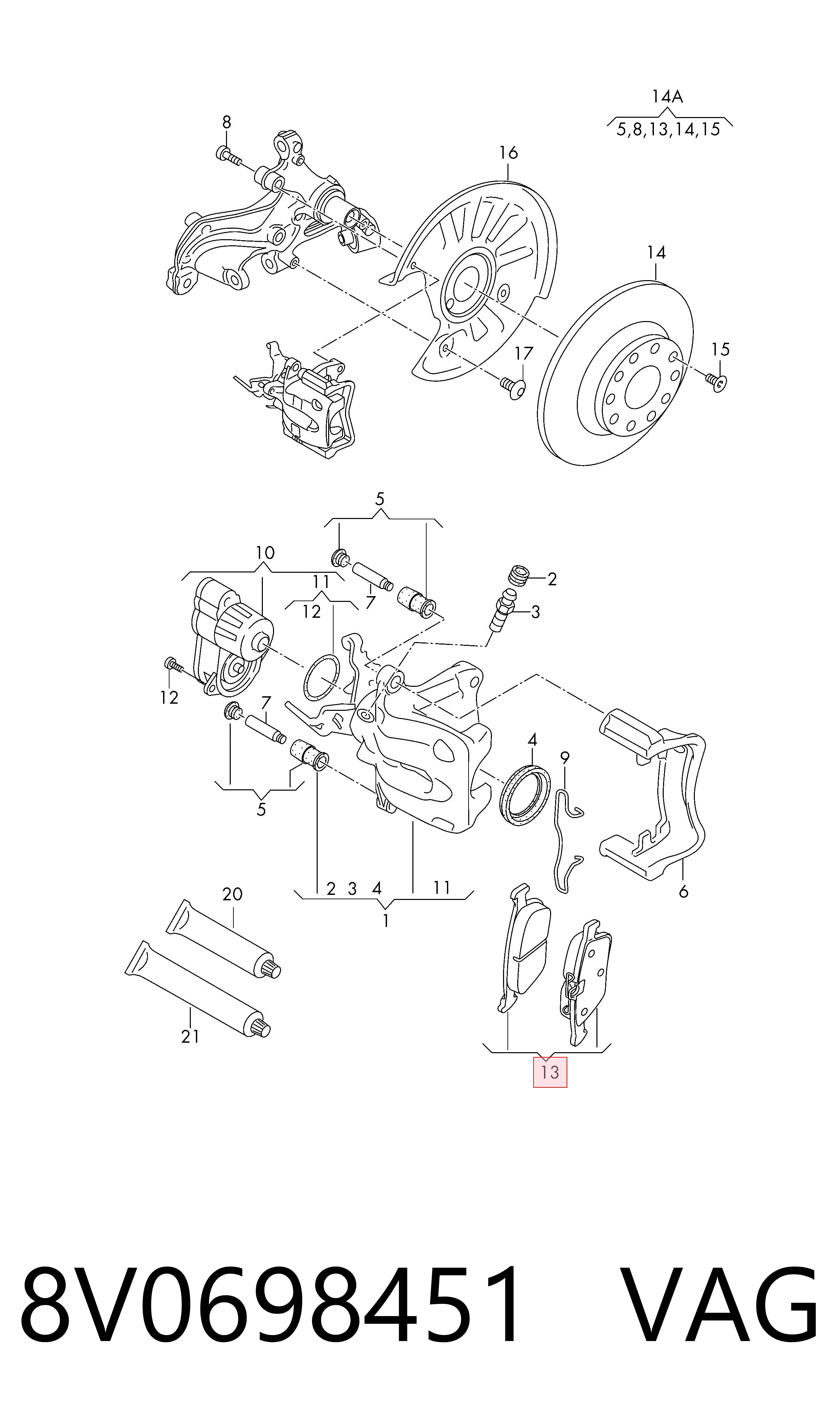 Задні гальмівні колодки VAG 8V0698451 ціна, від 25.96 USD