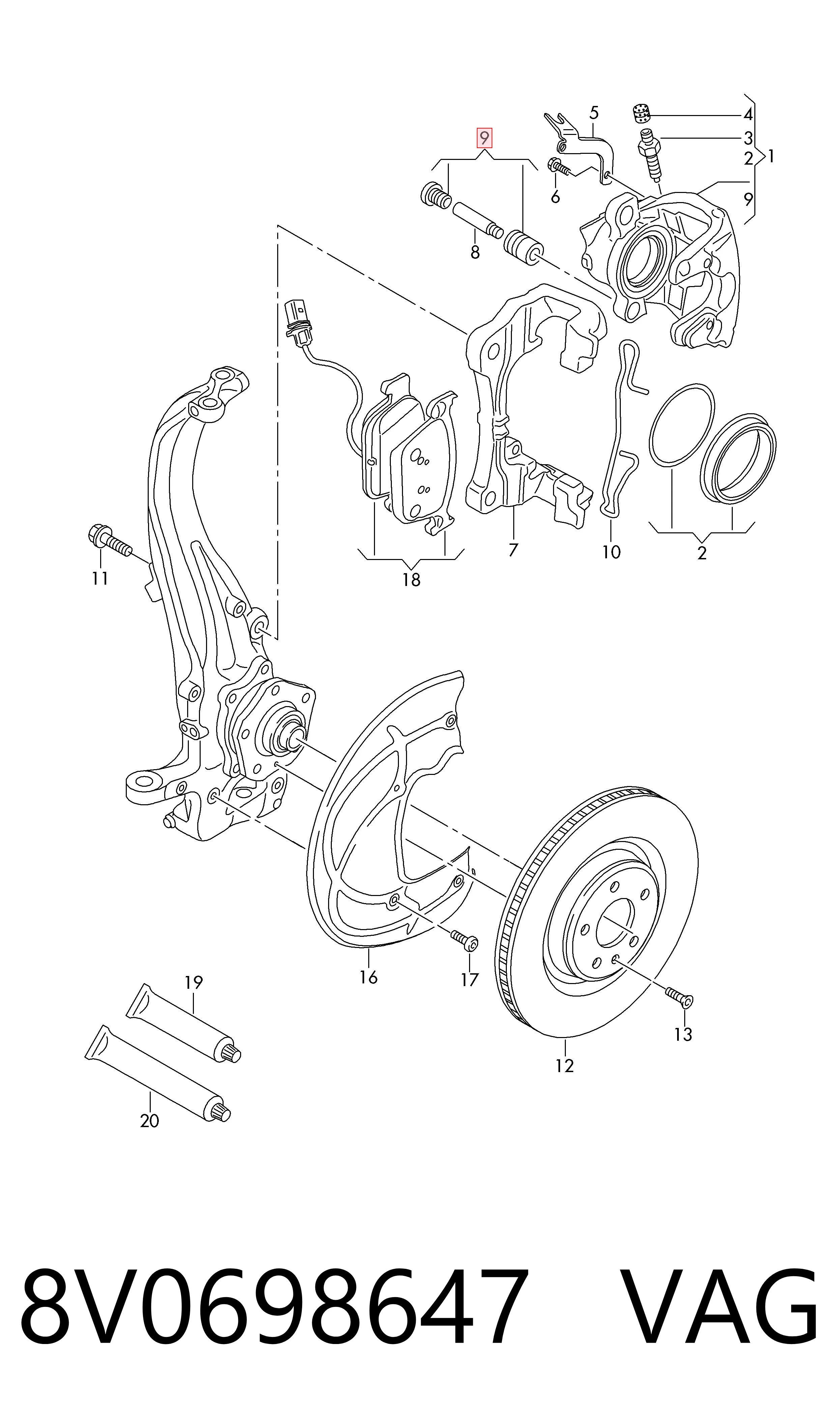 8V0698647 VAG Ремкомплект гальмівної системи