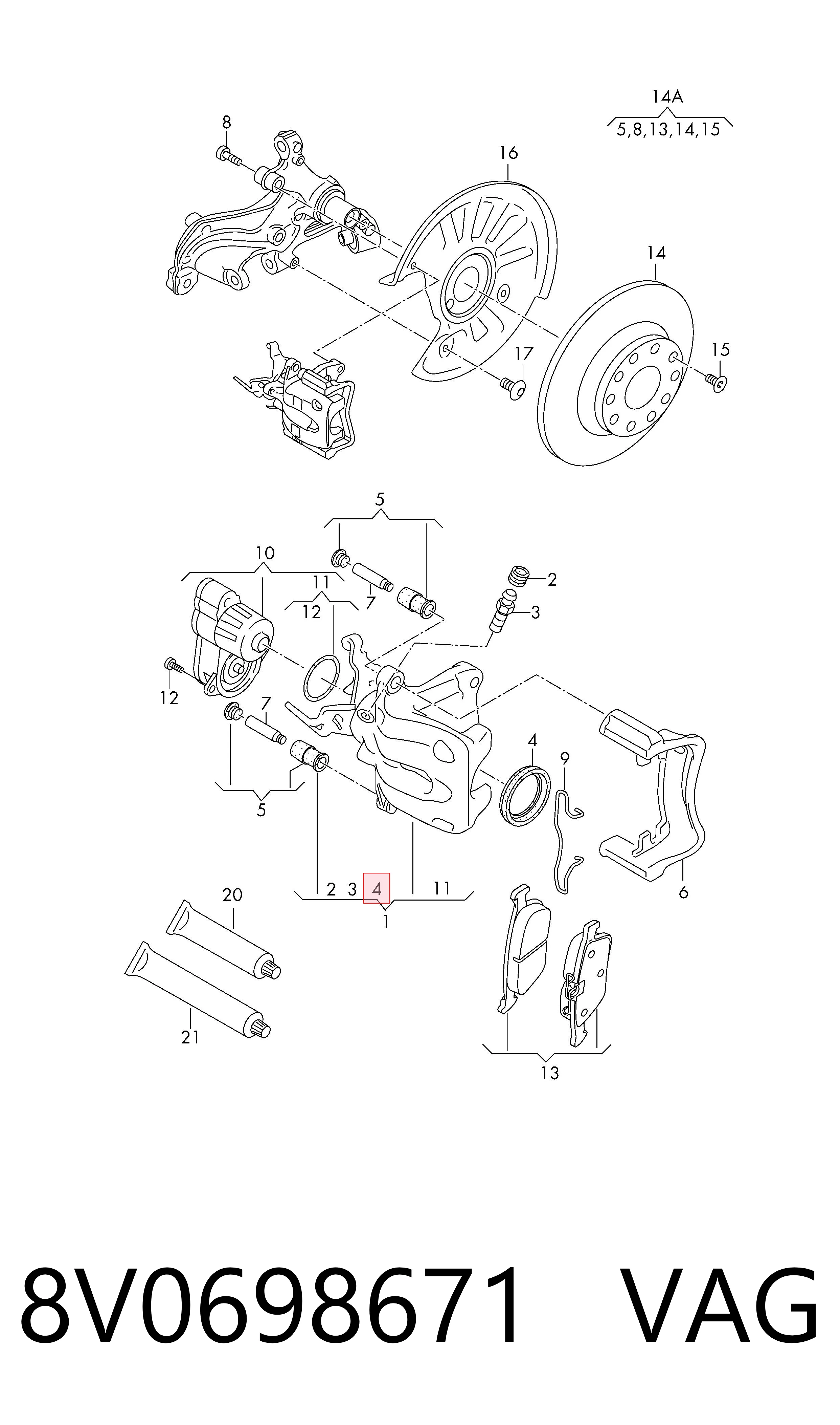 Купити 8V0698671 VAG Супорт гальмівного, заднього