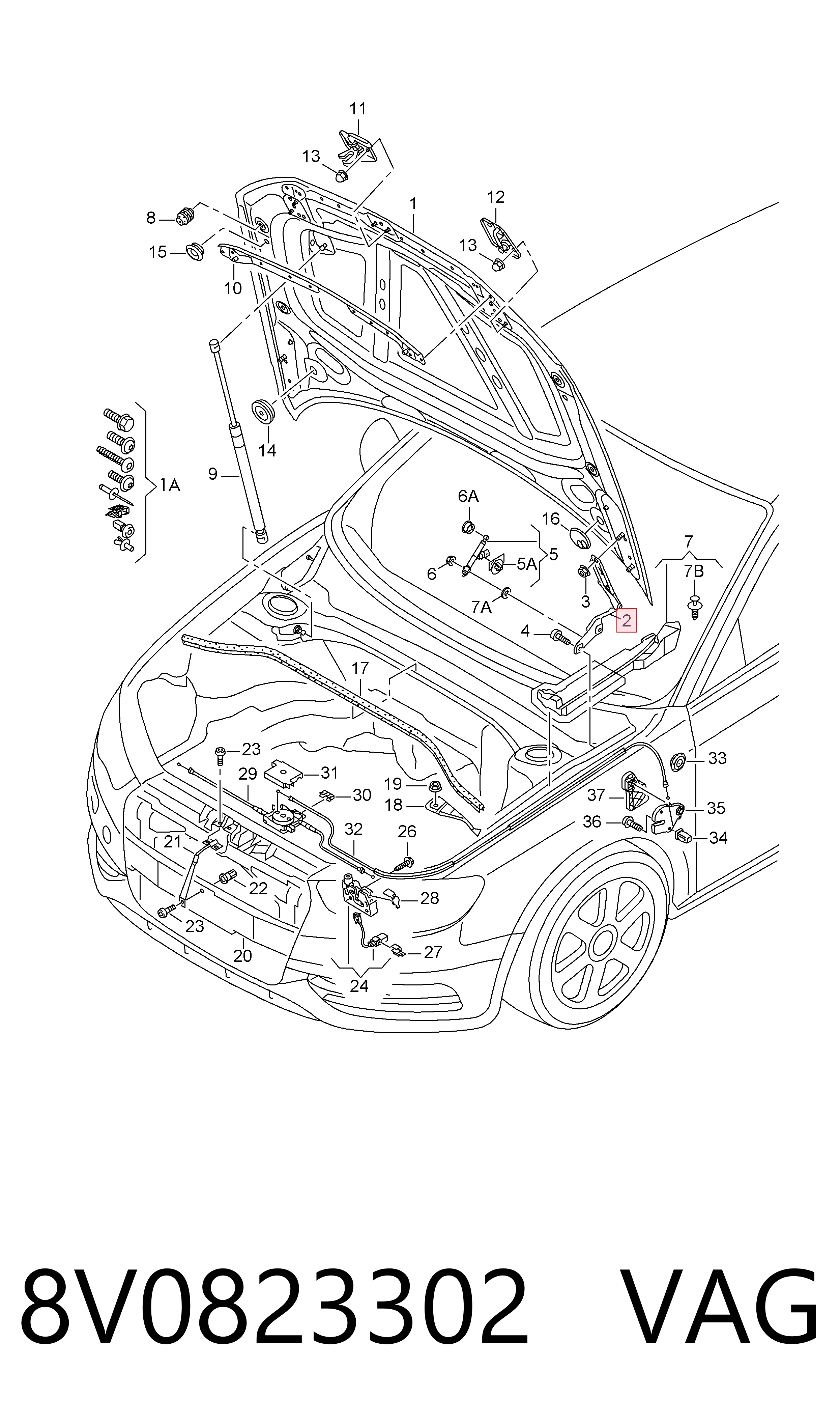 8V0823302 VAG Завіс капота, правий