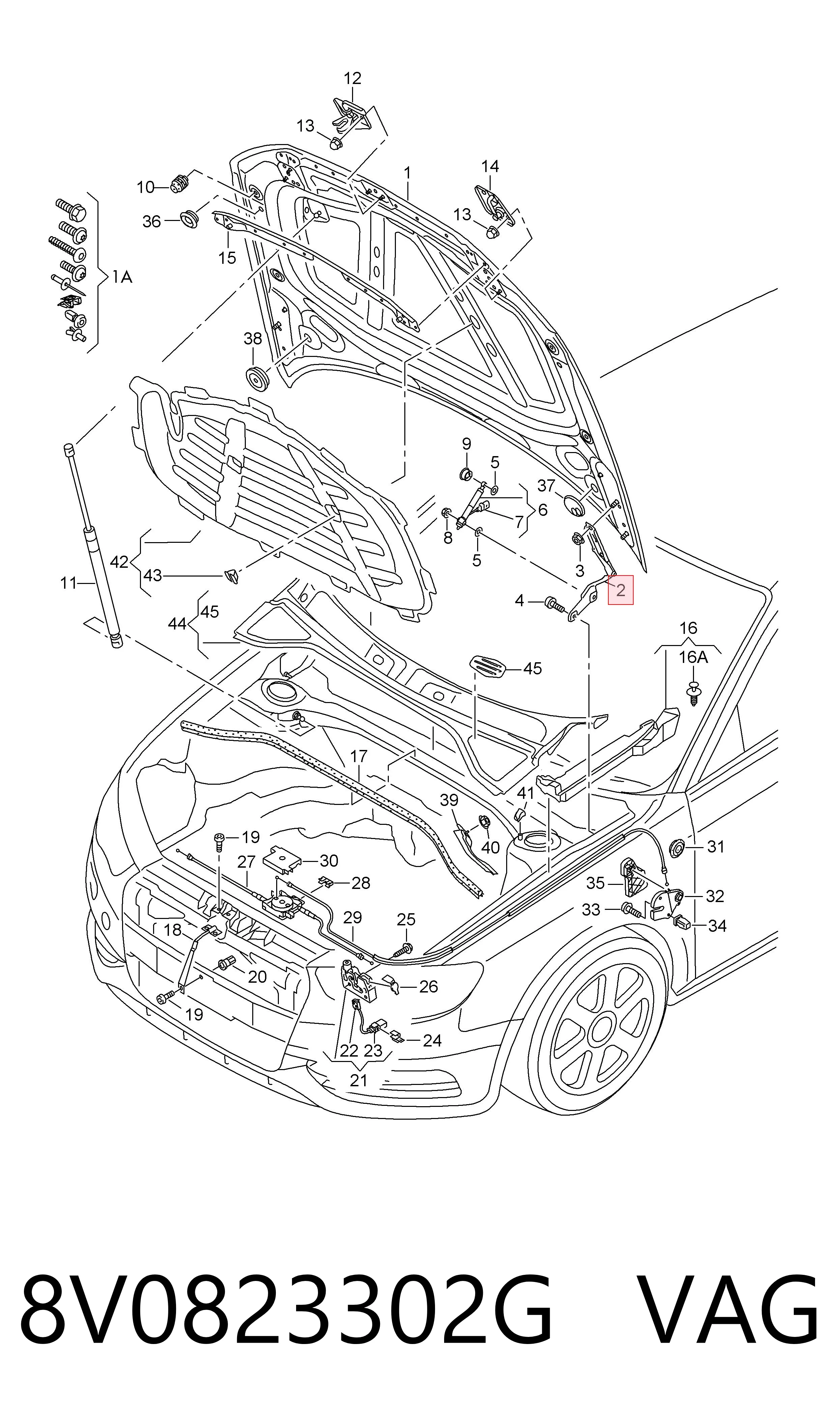 Завіса капота права VAG 8V0823302G ціна, від 46.21 USD