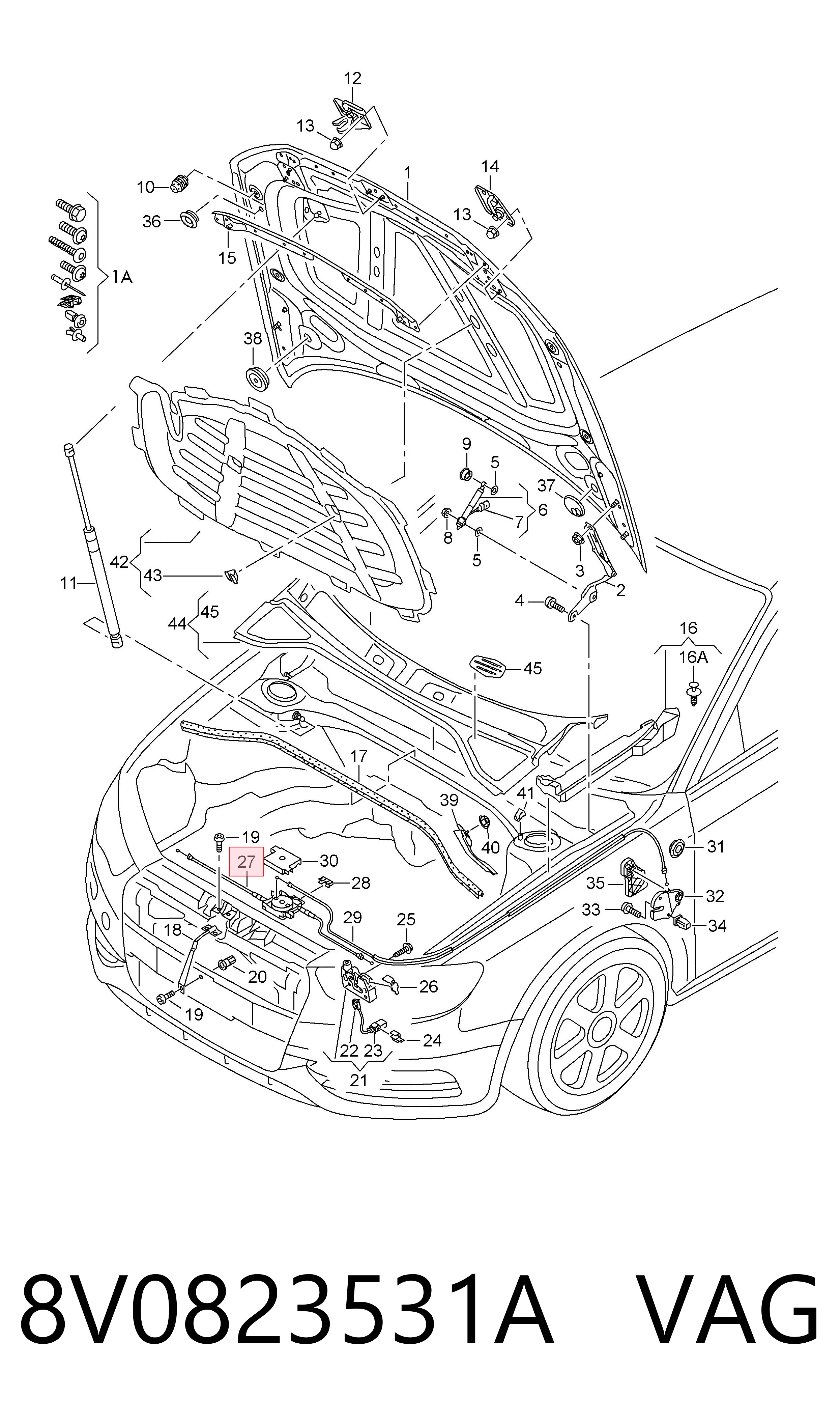 Трос відкриття капота VAG 8V0823531A ціна, від 23.87 USD