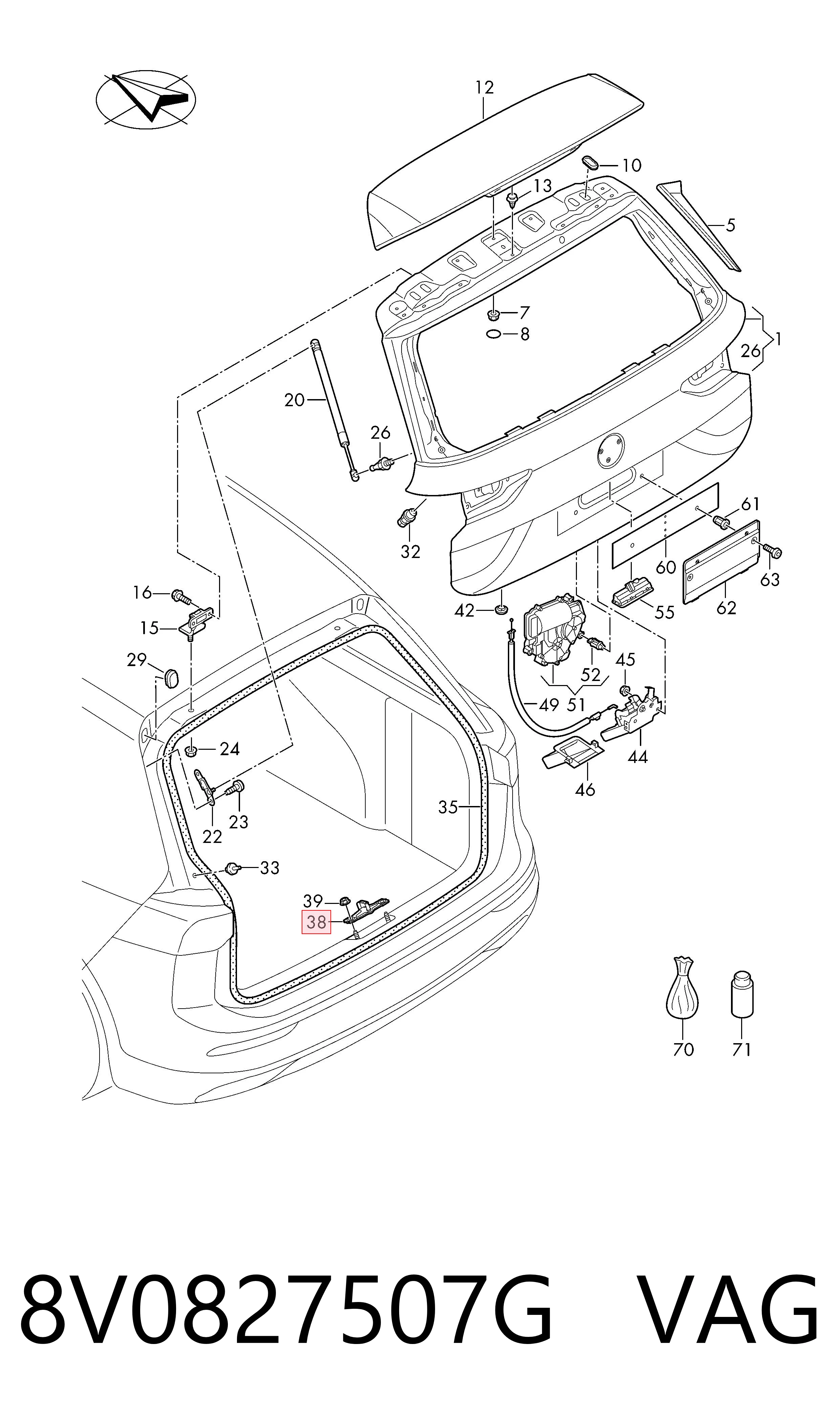 Купити 8V0827507B Bentley Петля замка кришки багажника