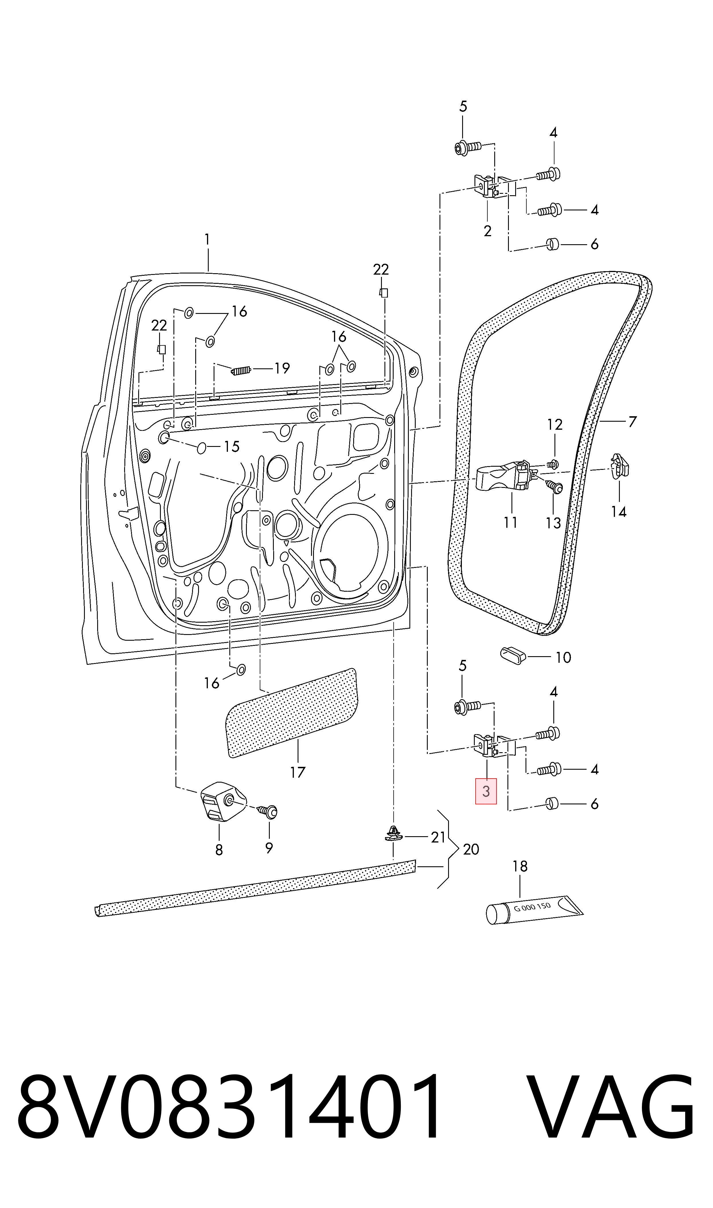 Завіса дверей передных лівих VAG 8V0831401 ціна, від 58.99 USD