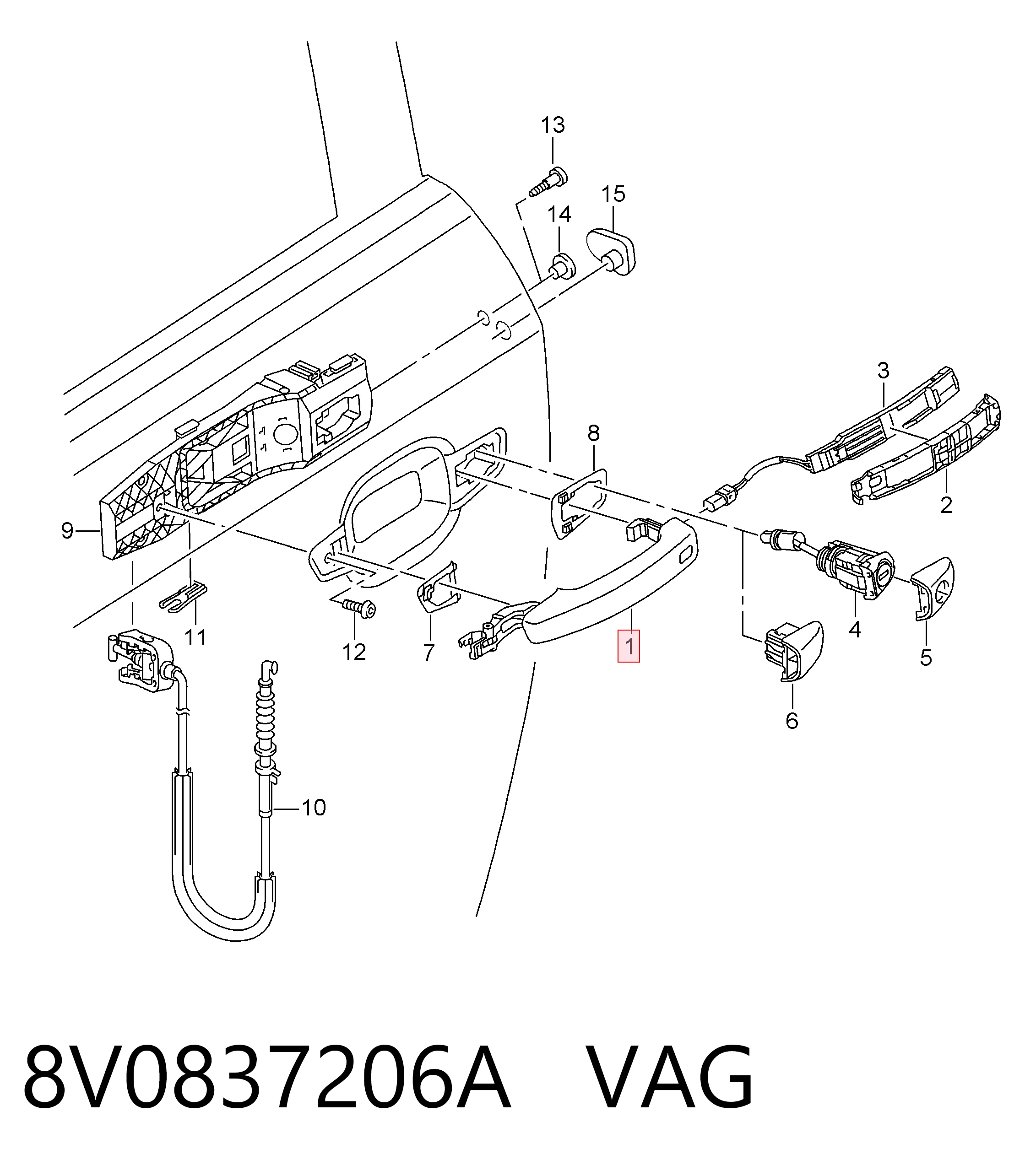 8V0837206A VAG Ручка правих дверей зовнішня
