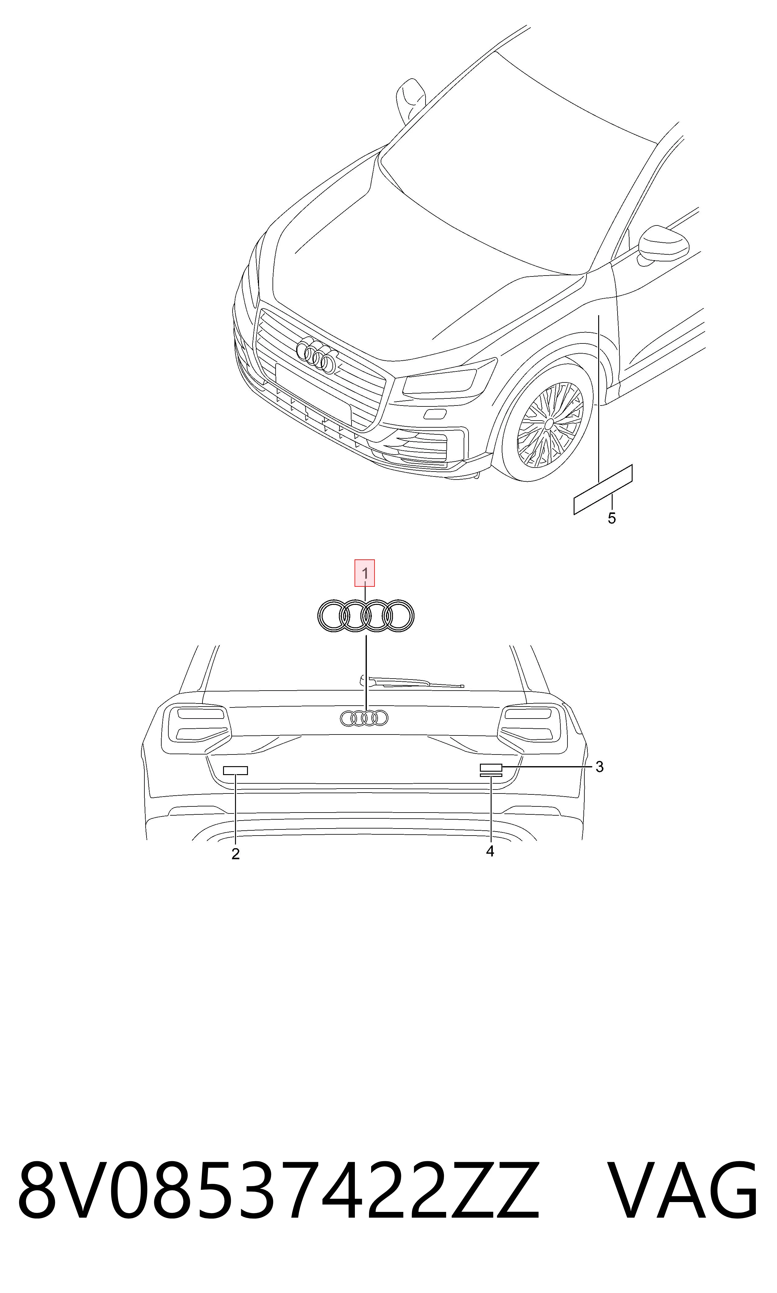 8V08537422ZZ VAG Емблема кришки багажника, фірмовий значок