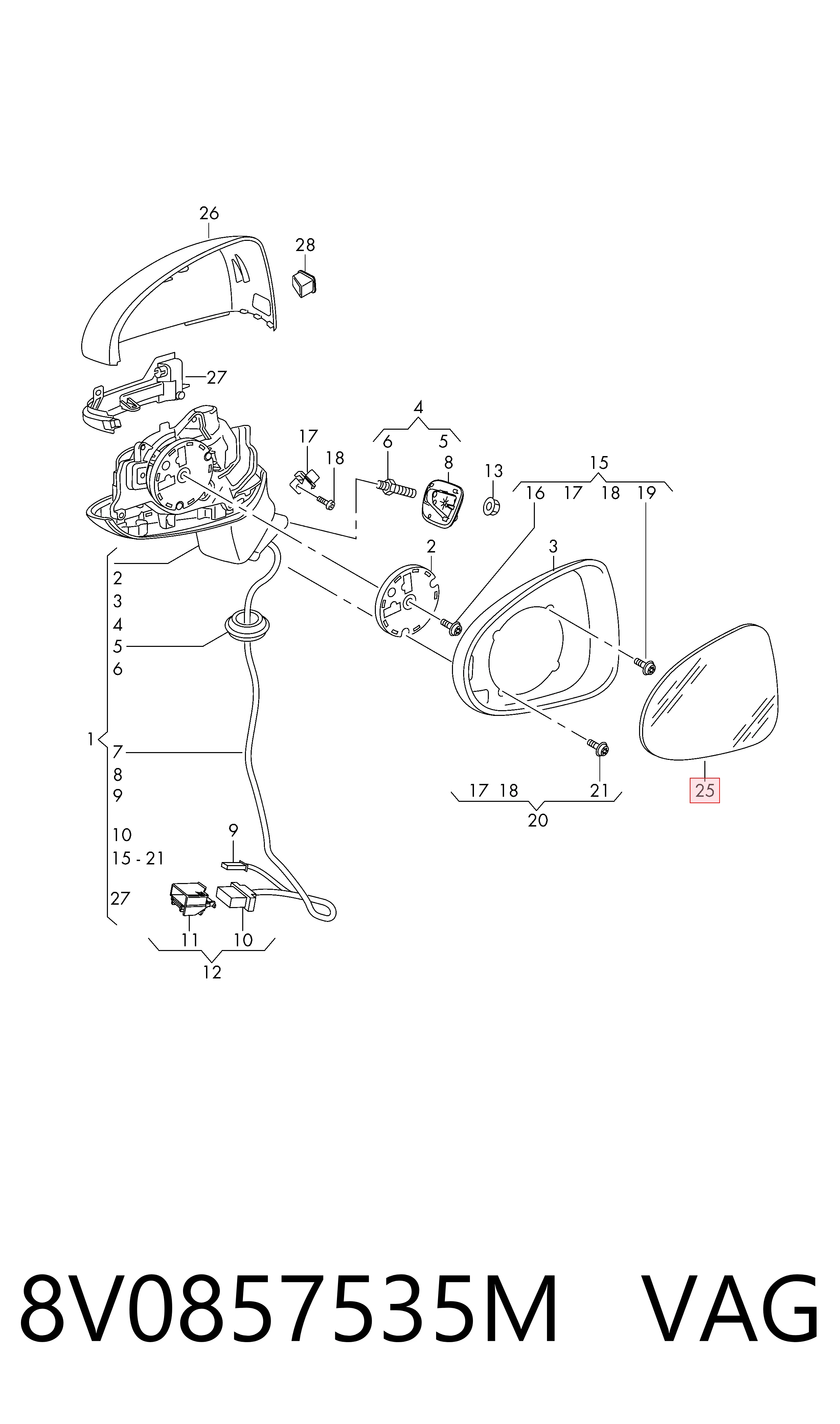 8V0857535M VAG Дзеркальний елемент лівий