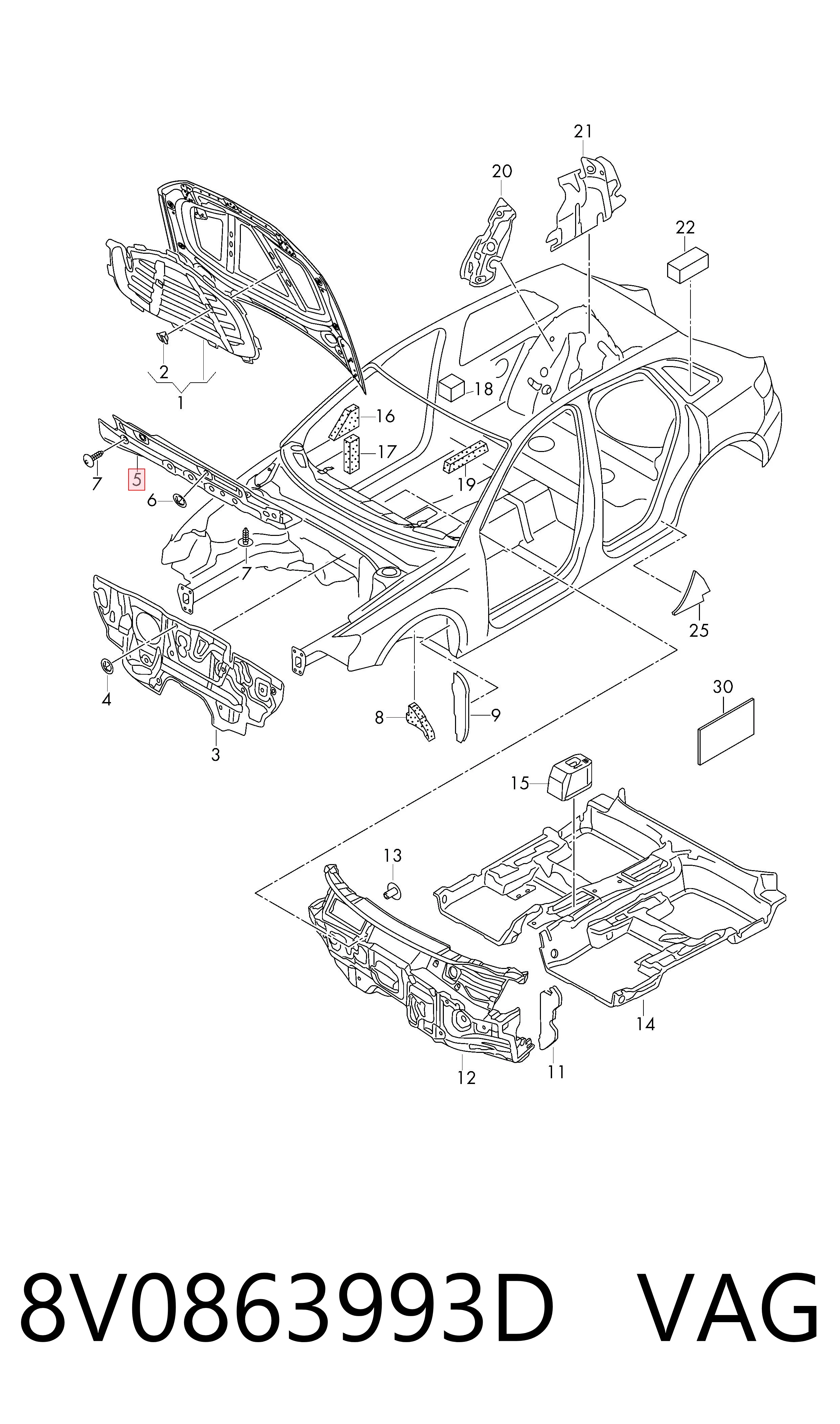 Шумоізоляція моторного щита 8V0863993D VAG