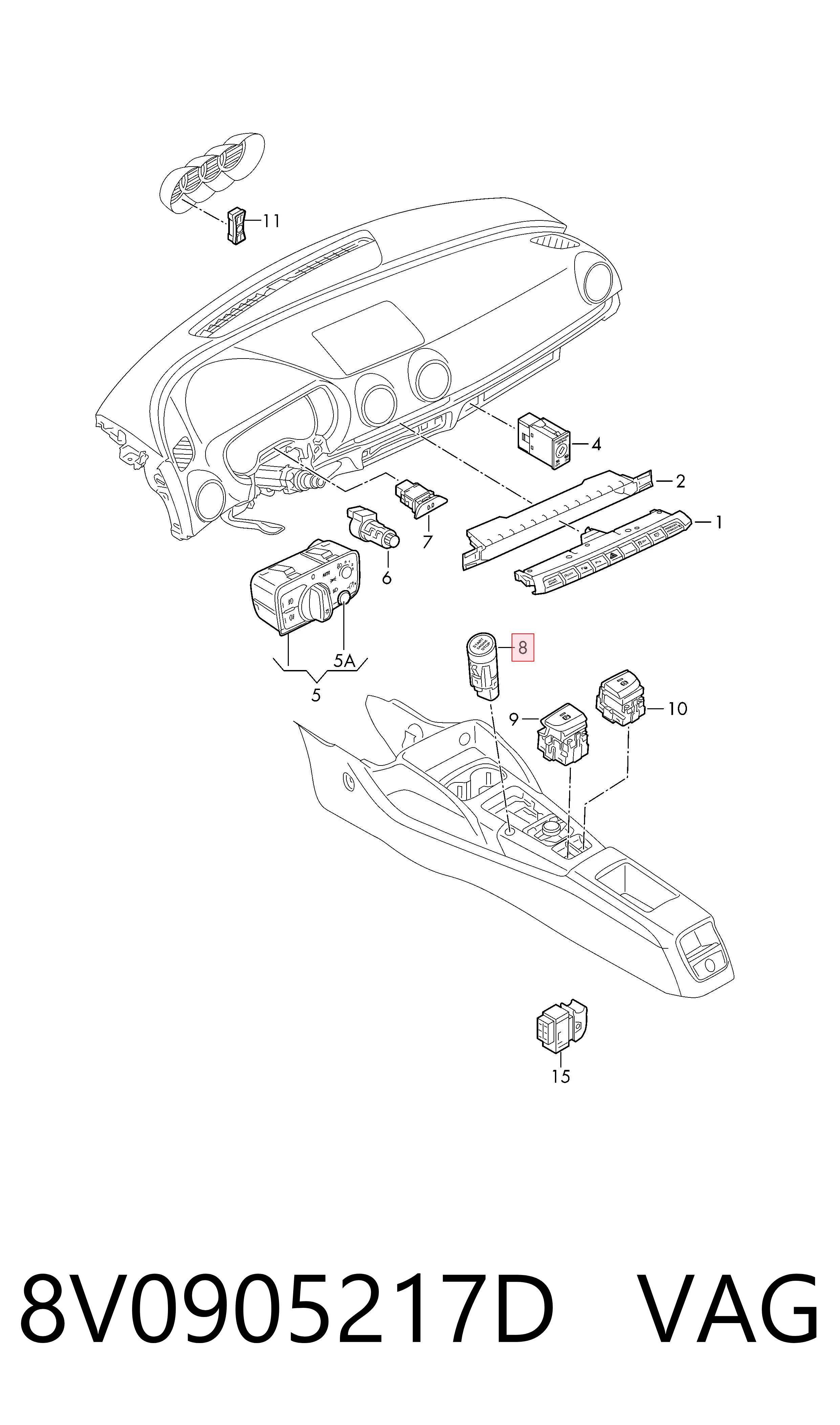 Кнопка запуску двигуна VAG 8V0905217D ціна, від 19.05 USD