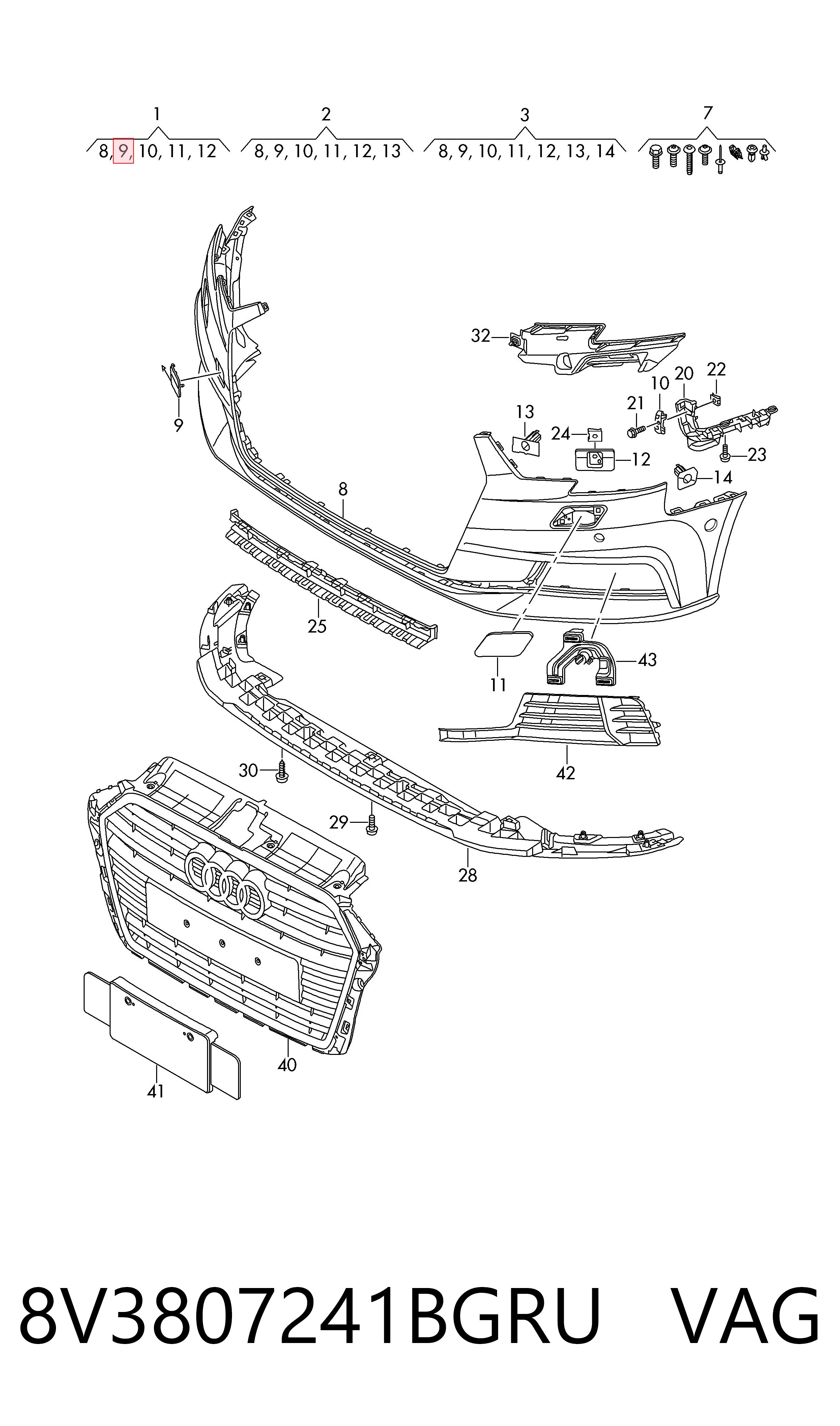 8V3807241BGRU VAG Заглушка бампера буксирувального гака, задня