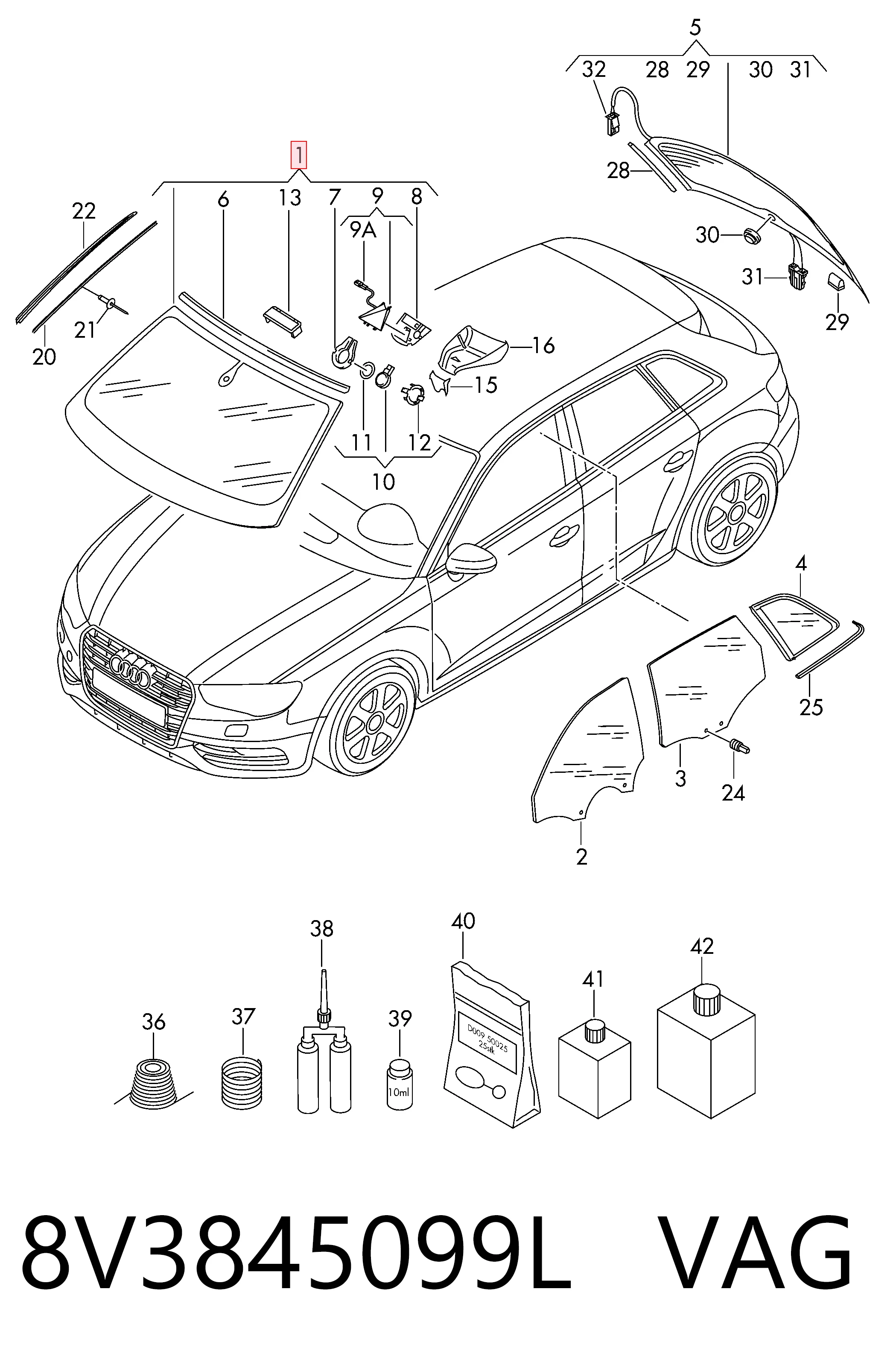 8V3845099L VAG Автомобільне скло