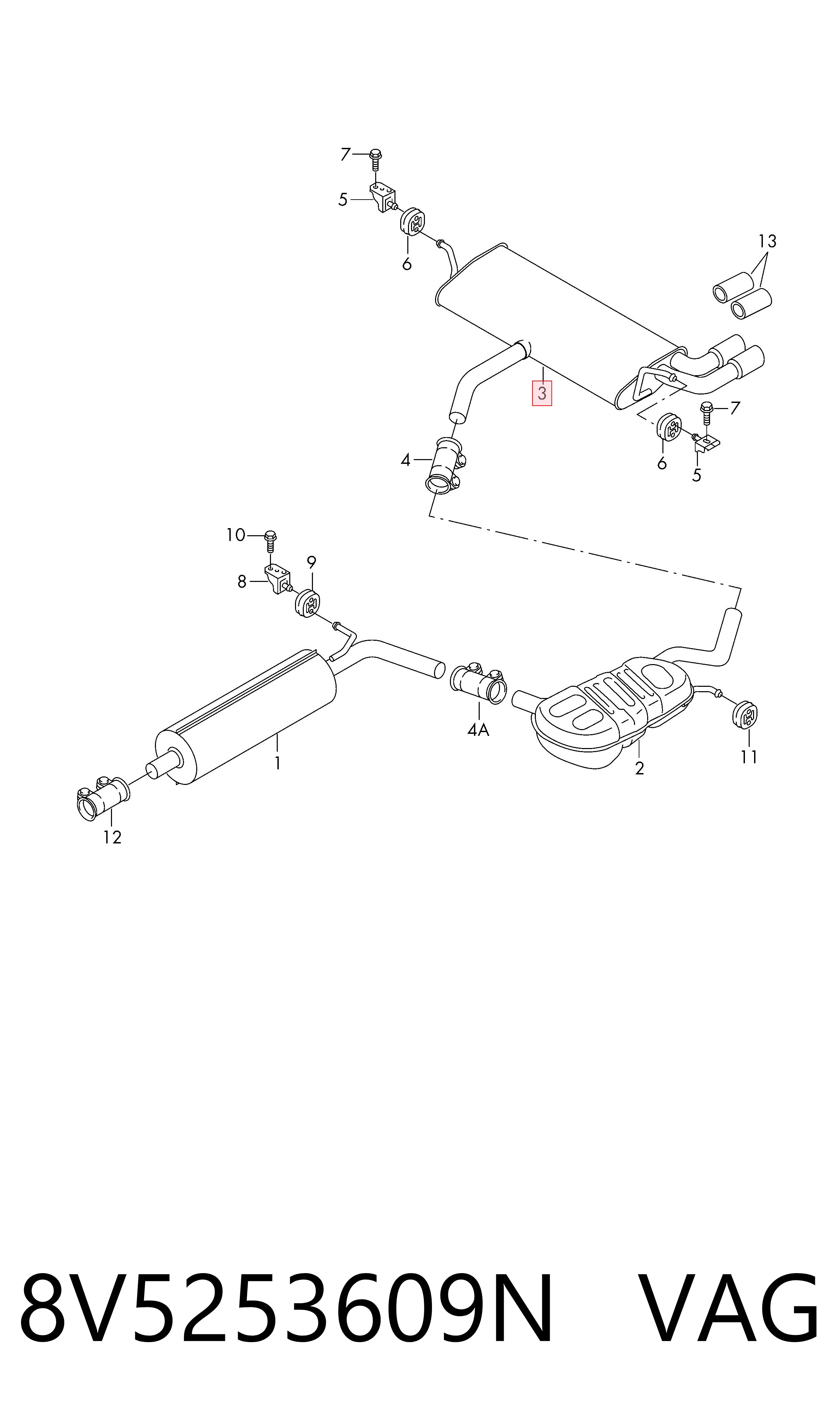 Глушник, задня частина на Audi A3  8VS, 8VM