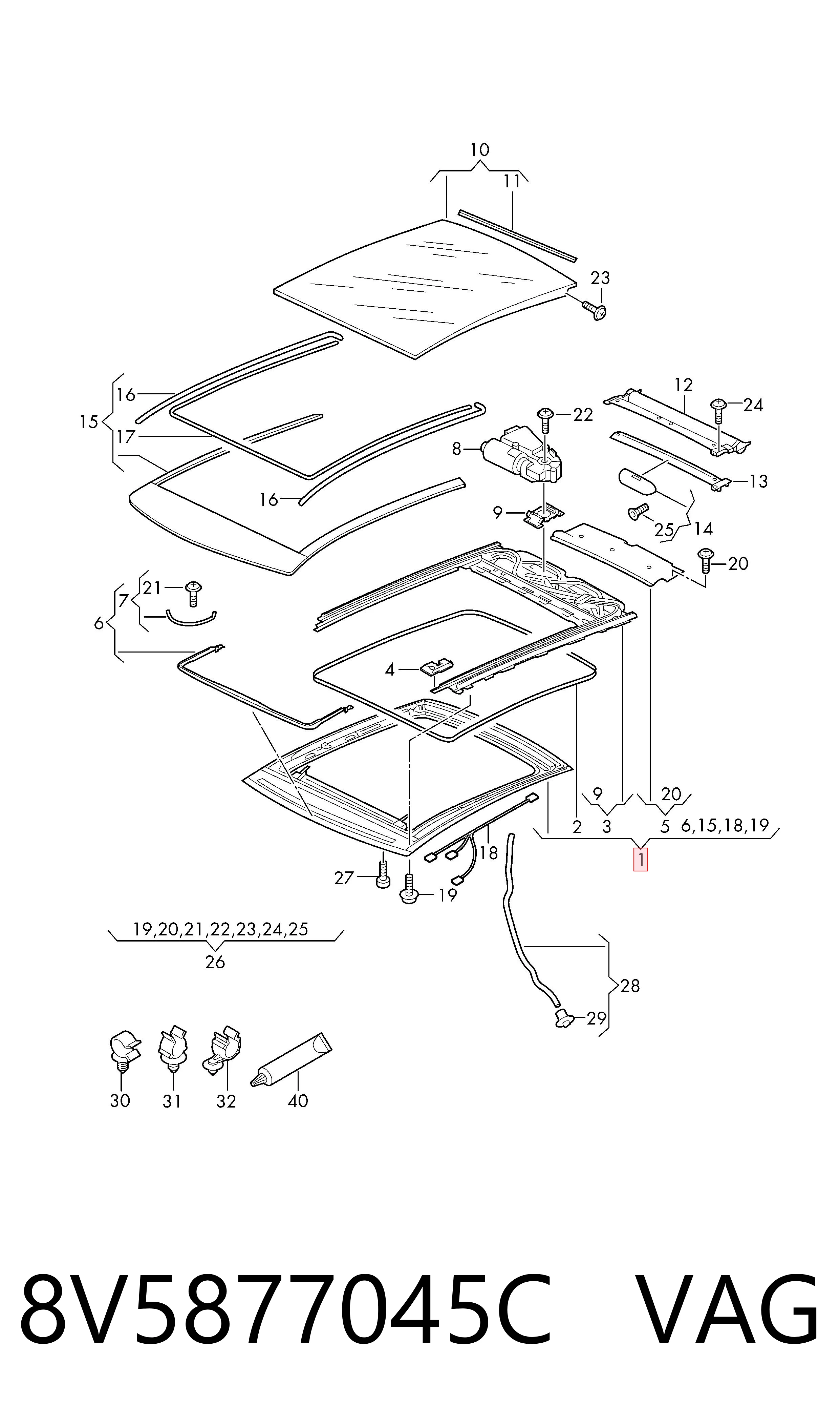 Панель люка VAG 8V5877041F ціна, від 99.36 USD