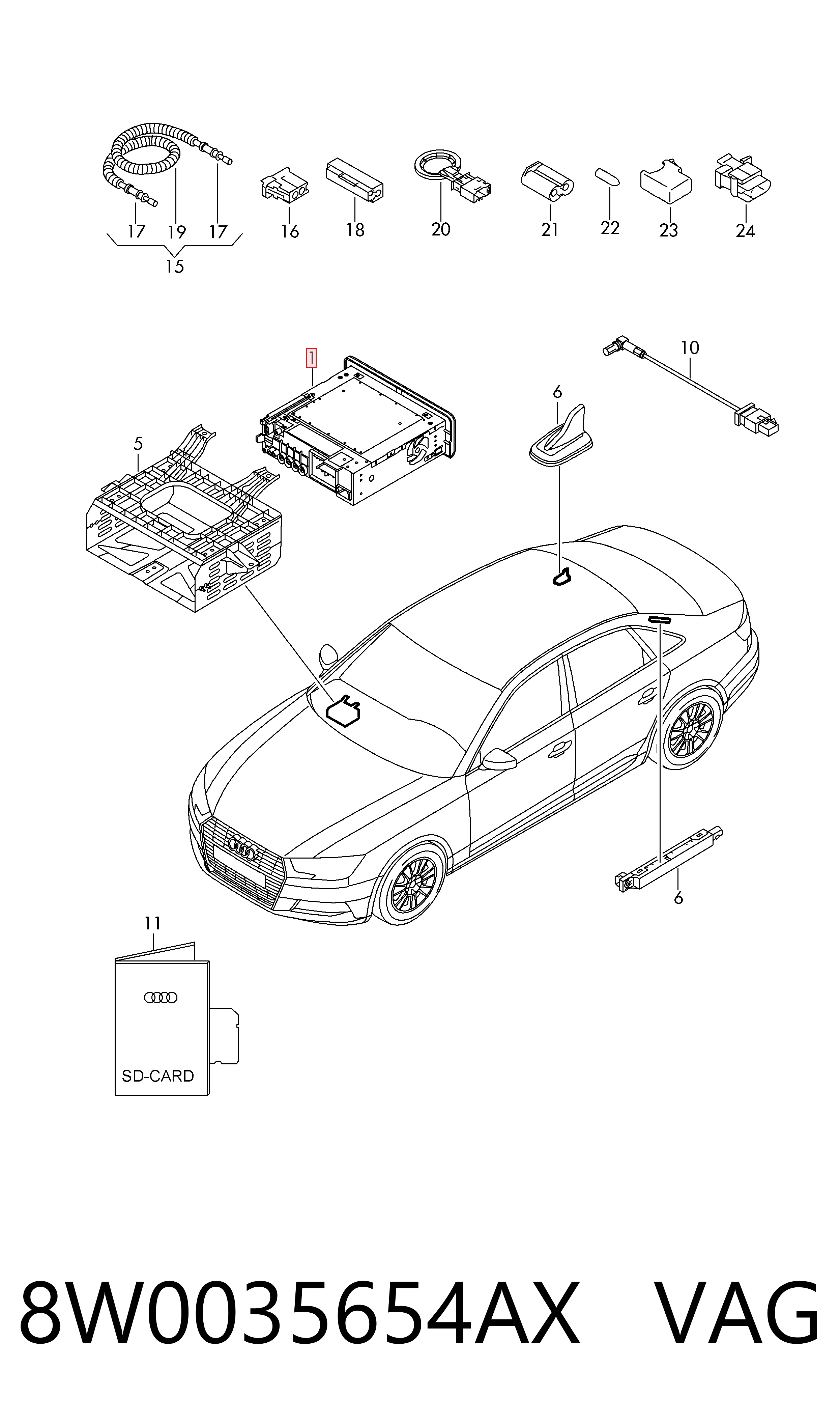 Магнітола (радіо AM/FM) Audi Q5 позашляховик (FYB, FYG) (2016 - 2026) ціна, від 91.81 USD