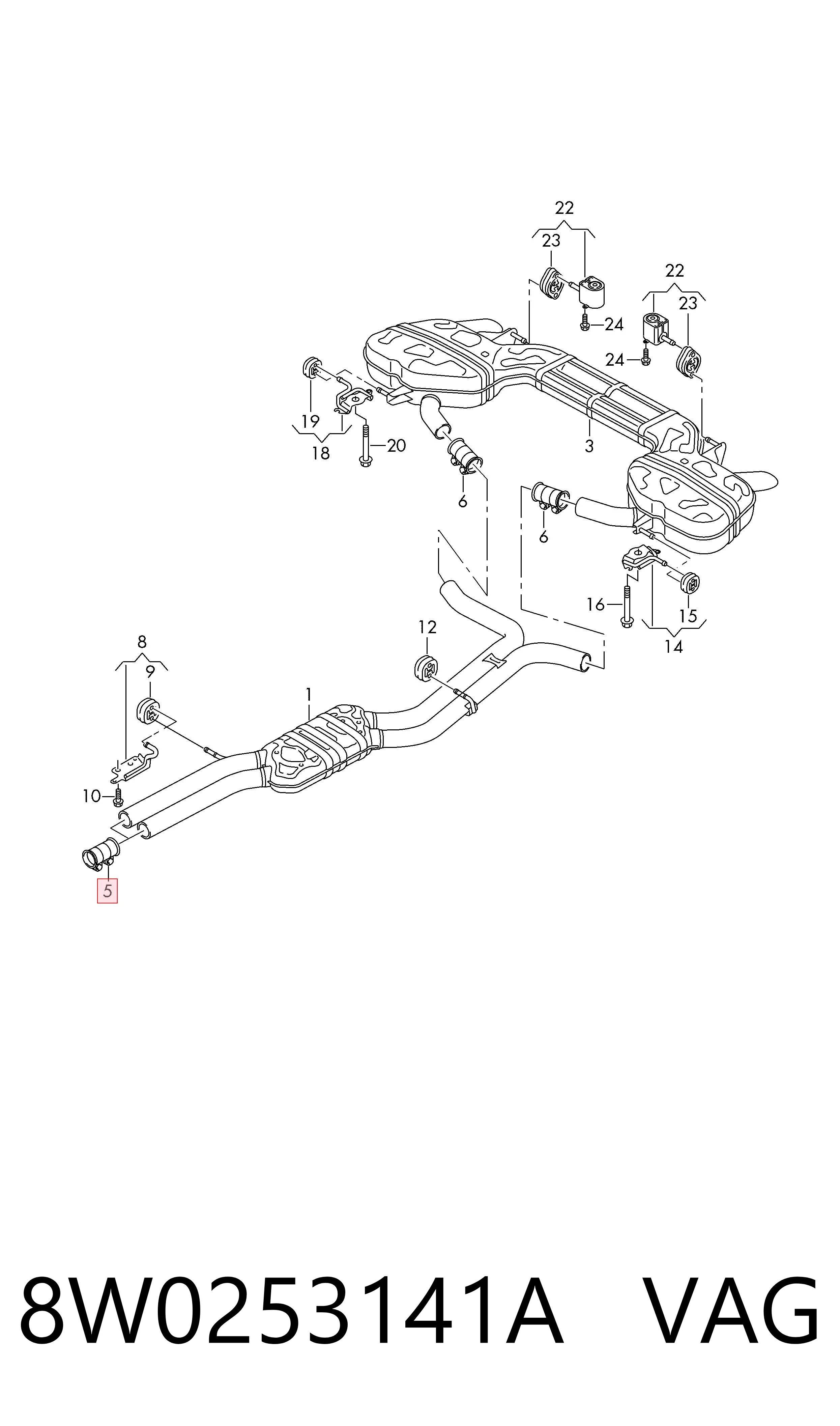 8W0253141A VAG З'єднувальні елементи передні, система випуску