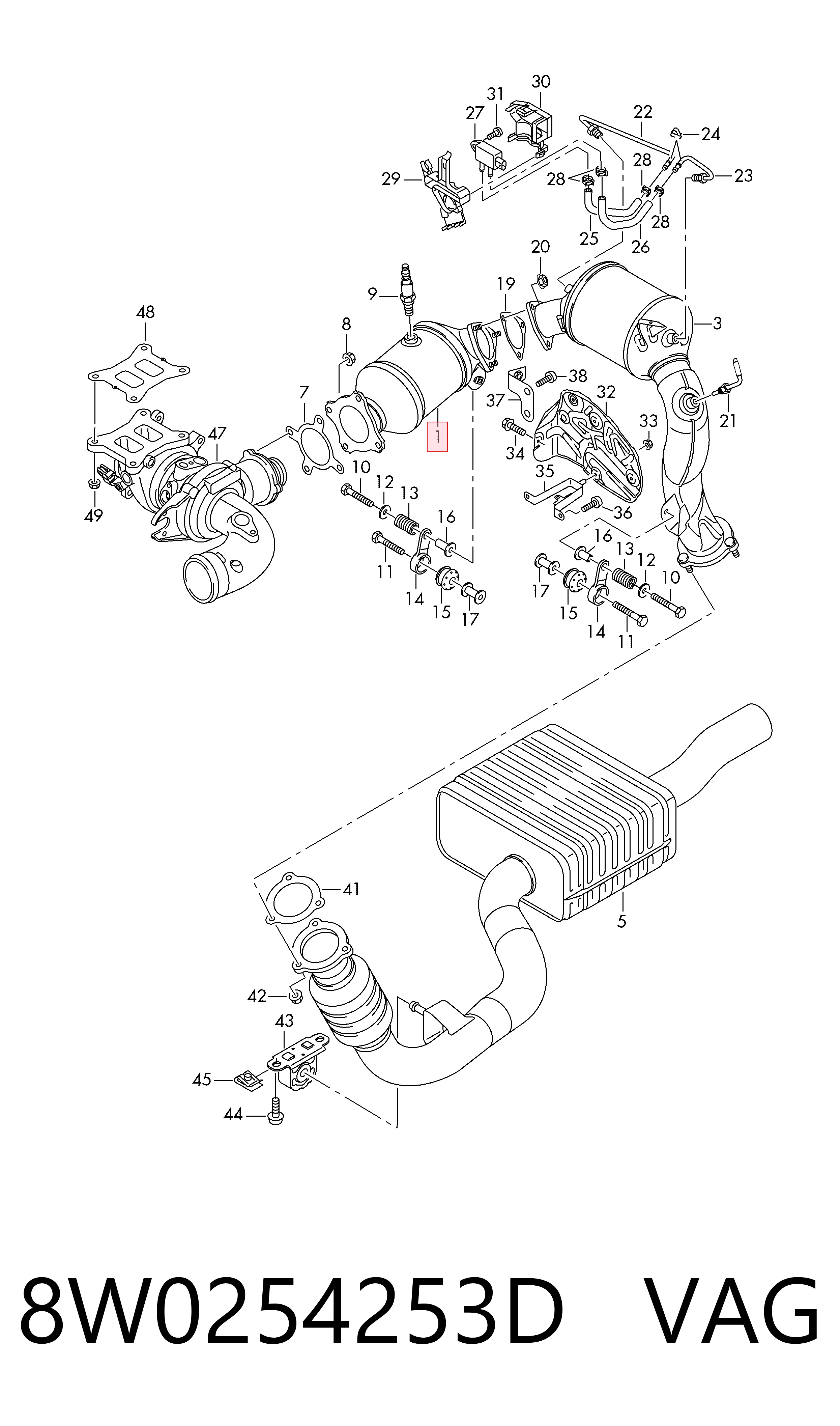 Каталітичний нейтралізатор відпрацьованих газів на Audi A4 B9 8W2, 8WC