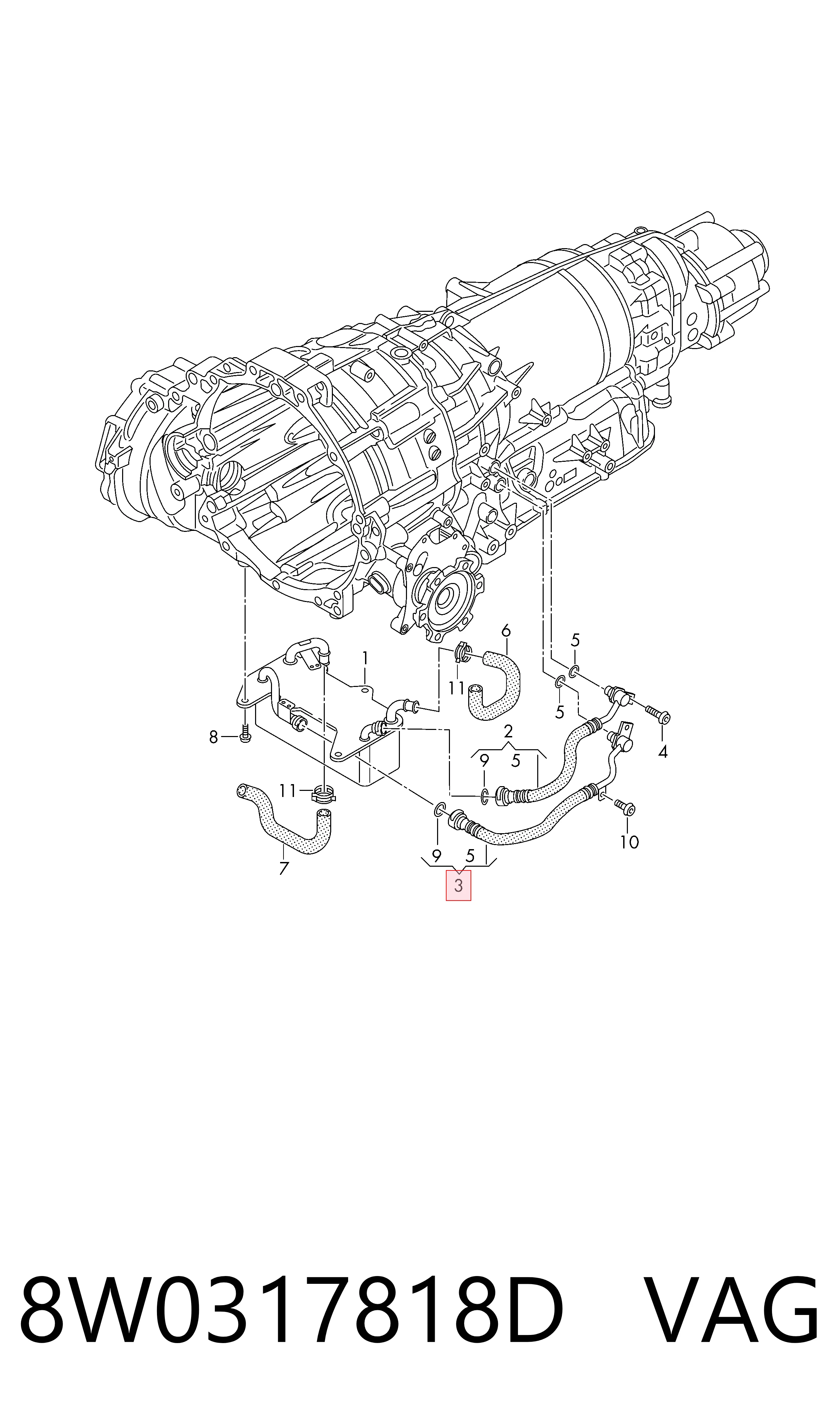 8W0317818D VAG Трубка масляного радіатора АКПП, нижня