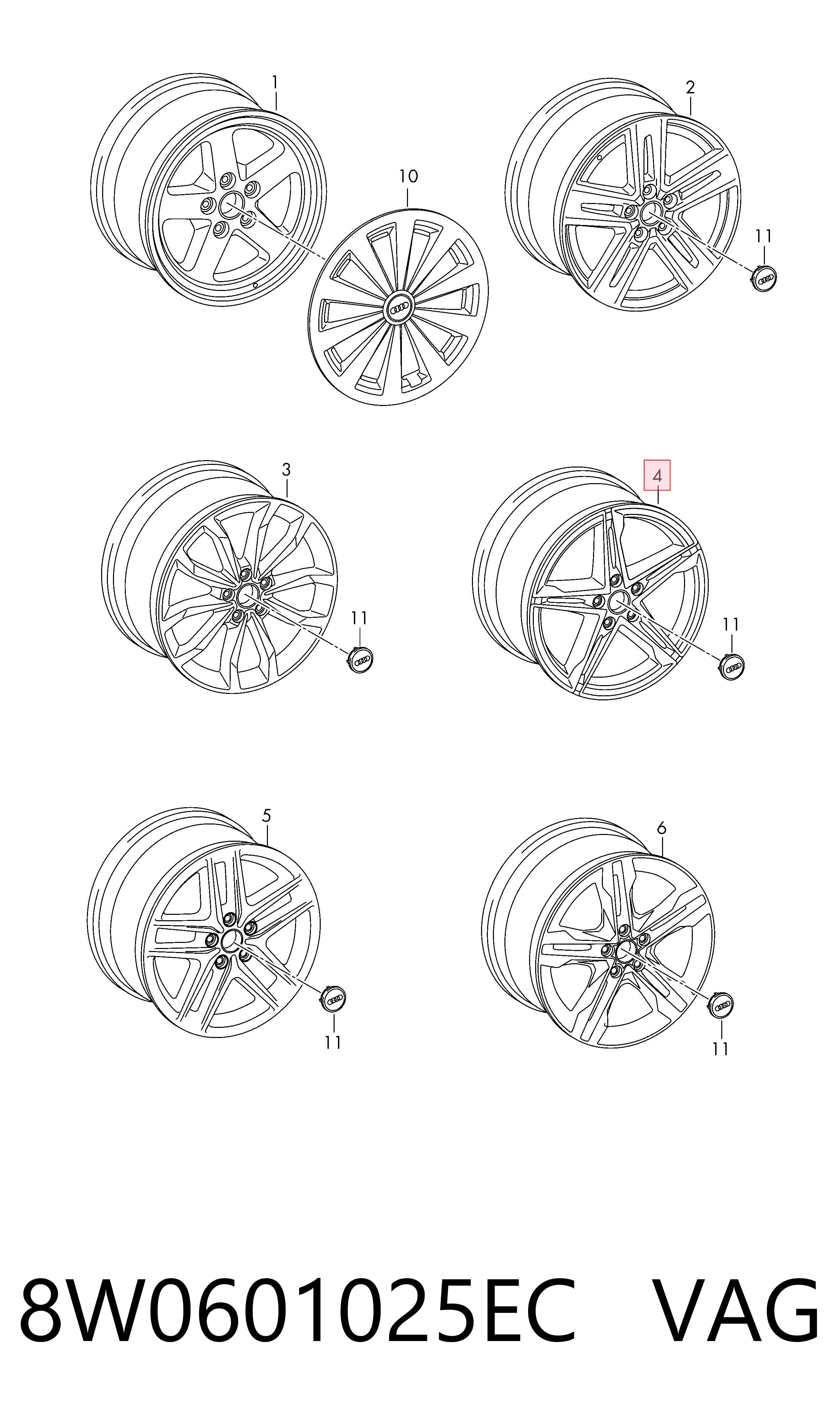 8W0601025EC VAG Диски колісні литі (легкосплавні, титанові)