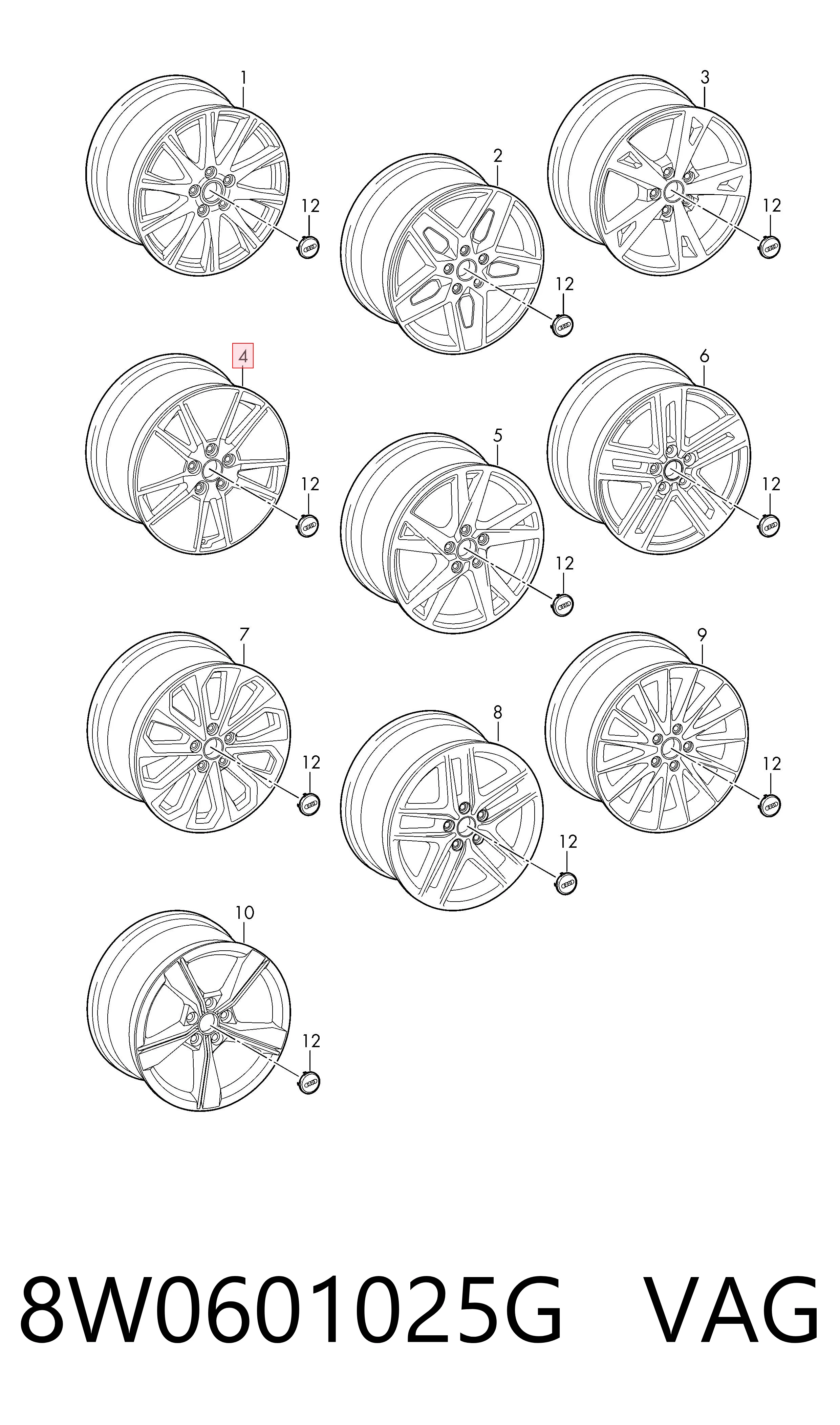 8W0601025G VAG Диски колісні литі (легкосплавні, титанові)