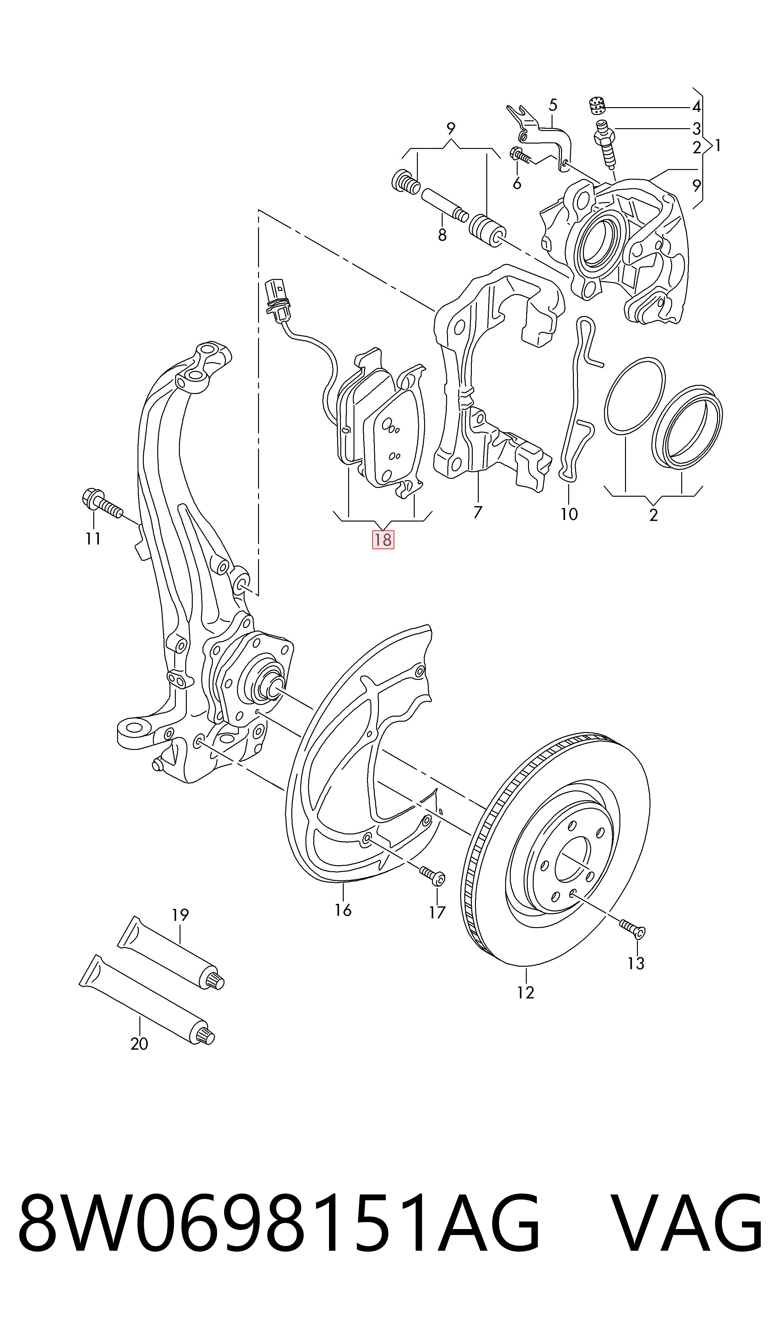 8W0698151AG VAG Передні гальмівні колодки