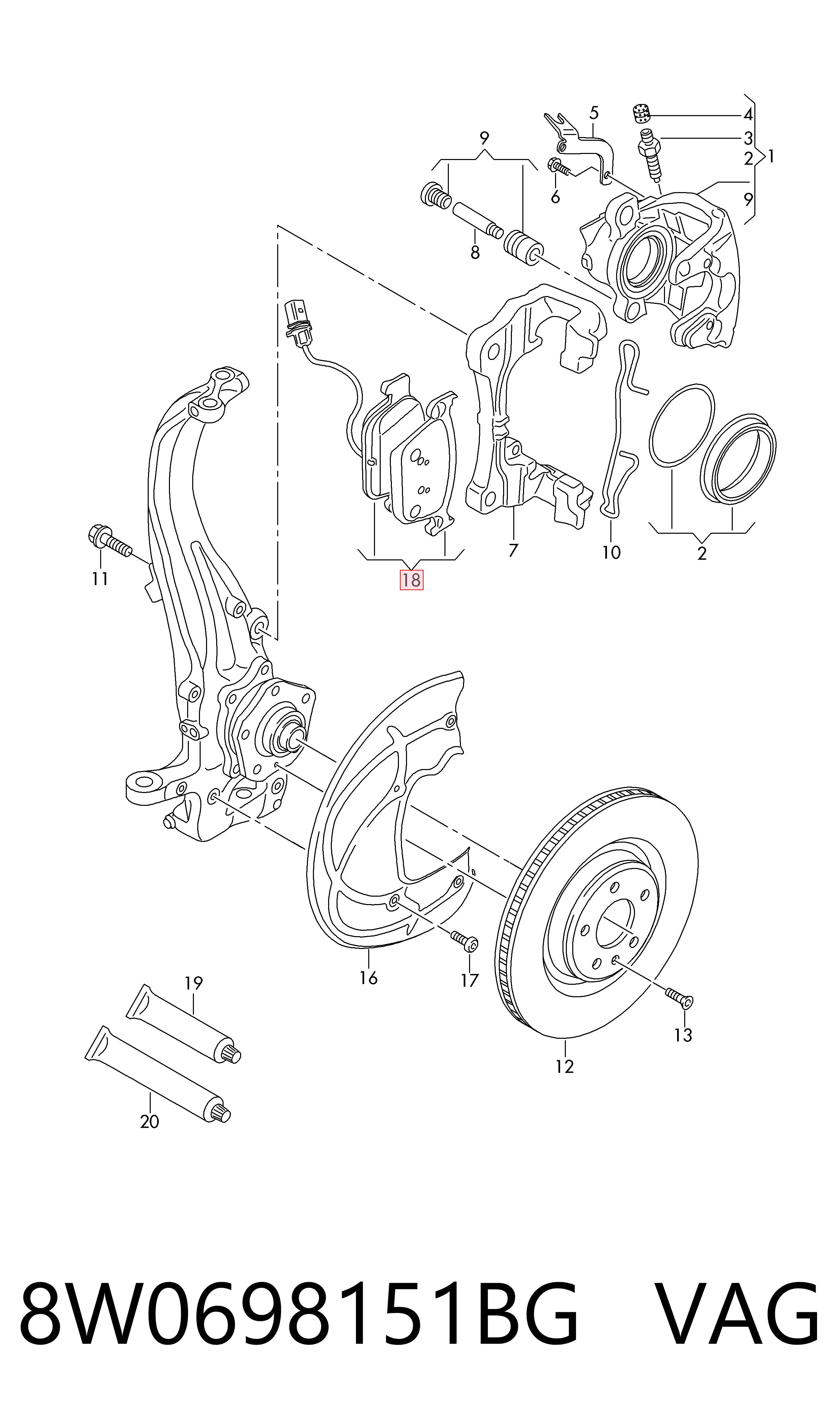 8W0698151BG VAG Передні гальмівні колодки