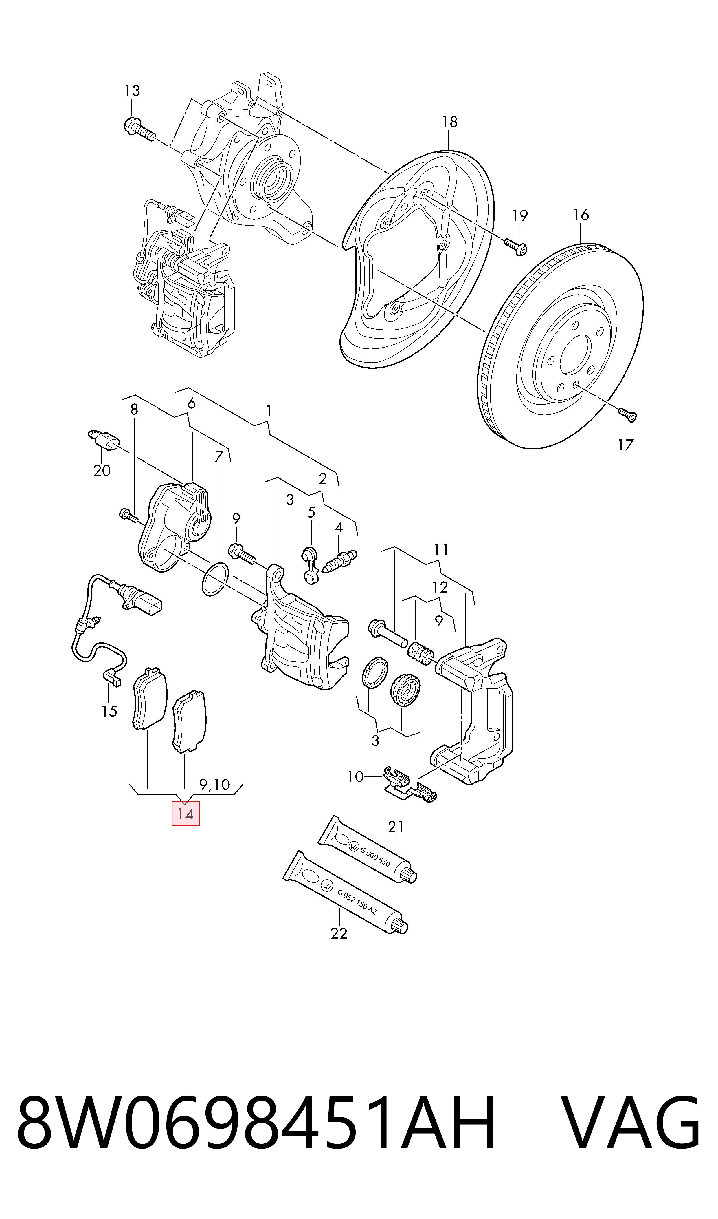8W0698451AH VAG Колодки гальмівні задні, дискові
