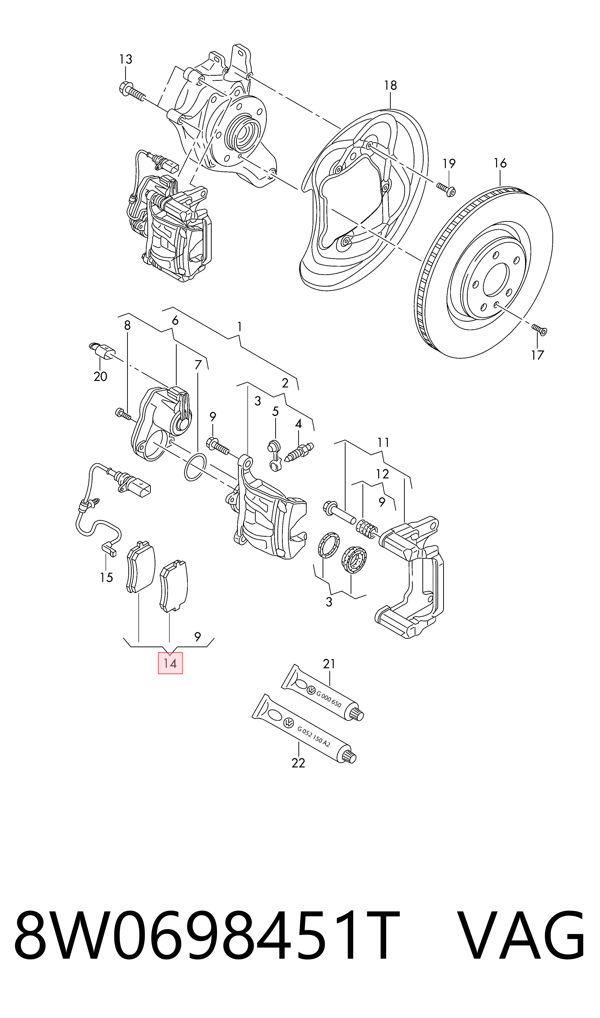 8W0698451T VAG Колодки гальмівні задні, дискові