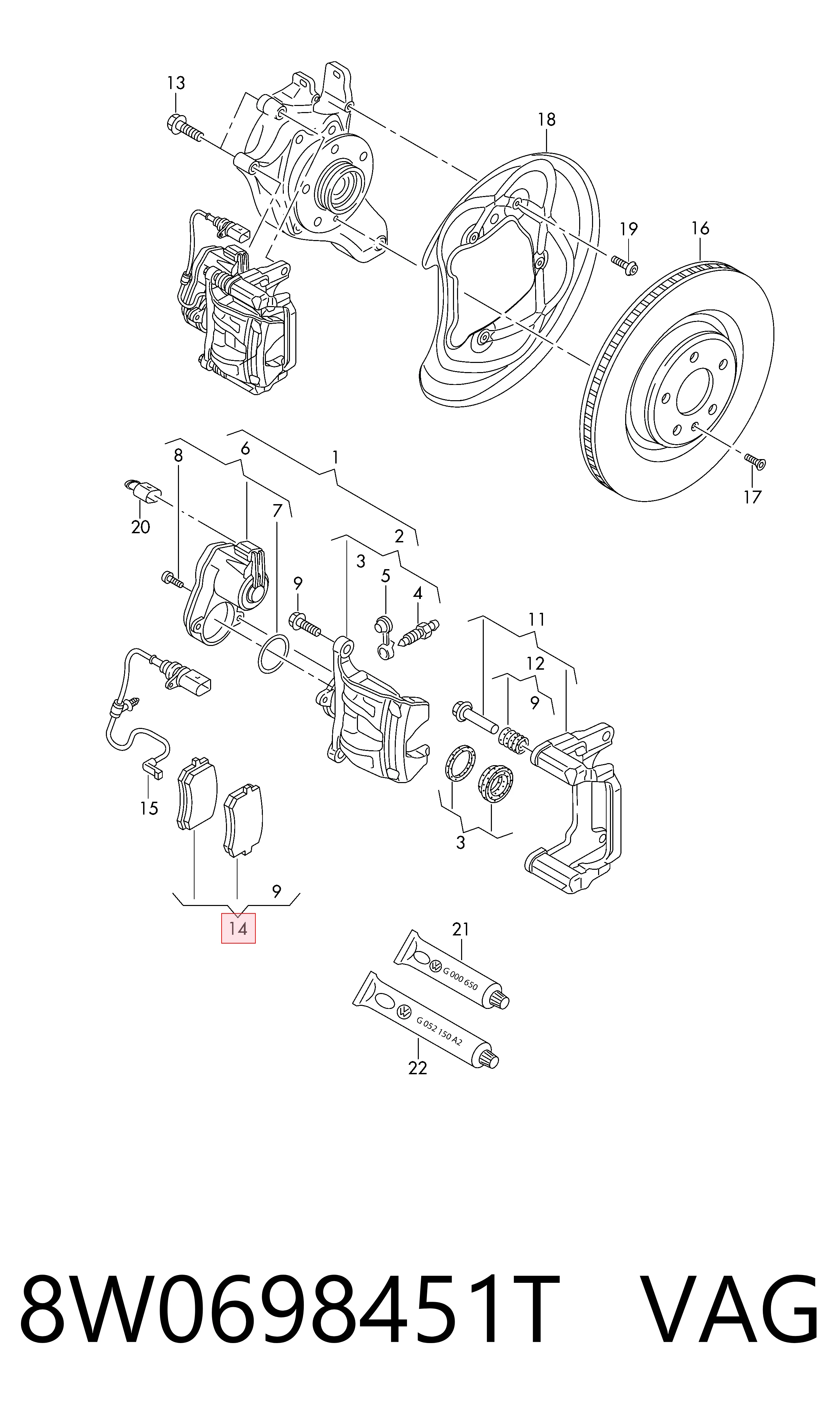 Задні гальмівні колодки VAG 8W0698451T ціна, від 63.63 USD
