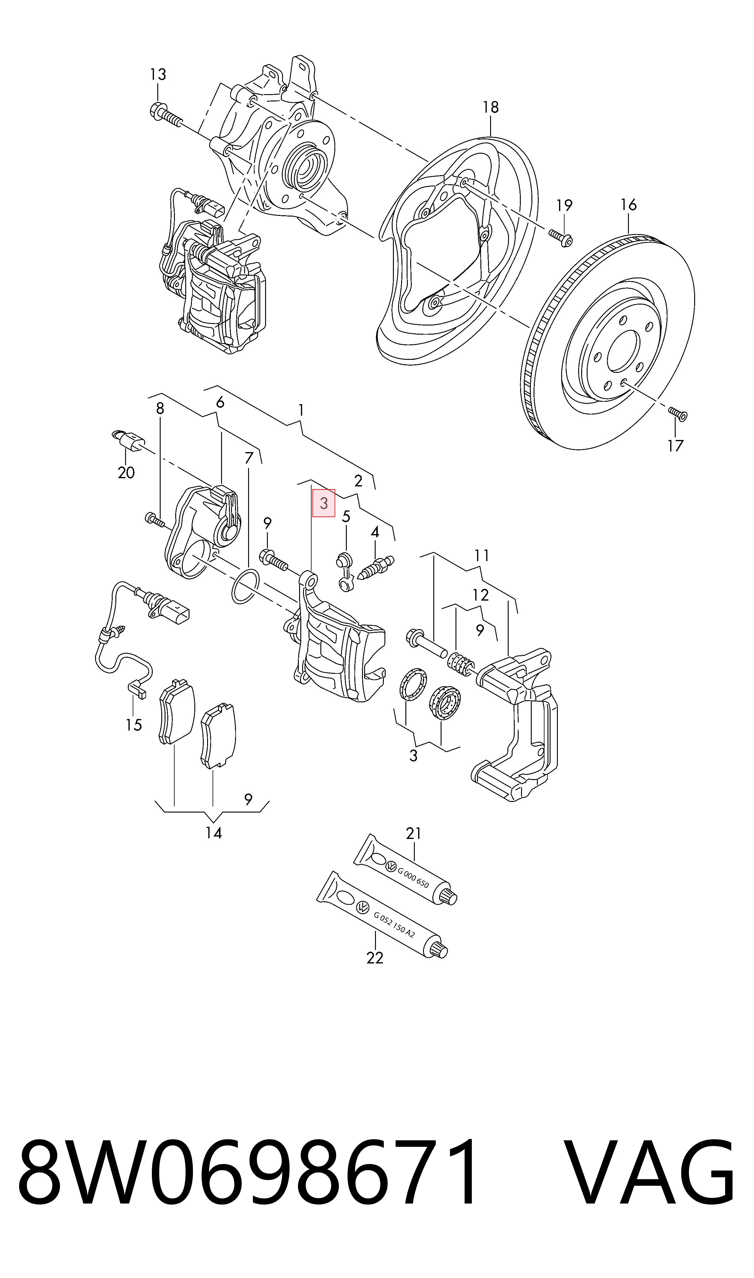 Ремкомплект супорту гальмівного заднього VAG 8W0698671 ціна, від 7.10 USD