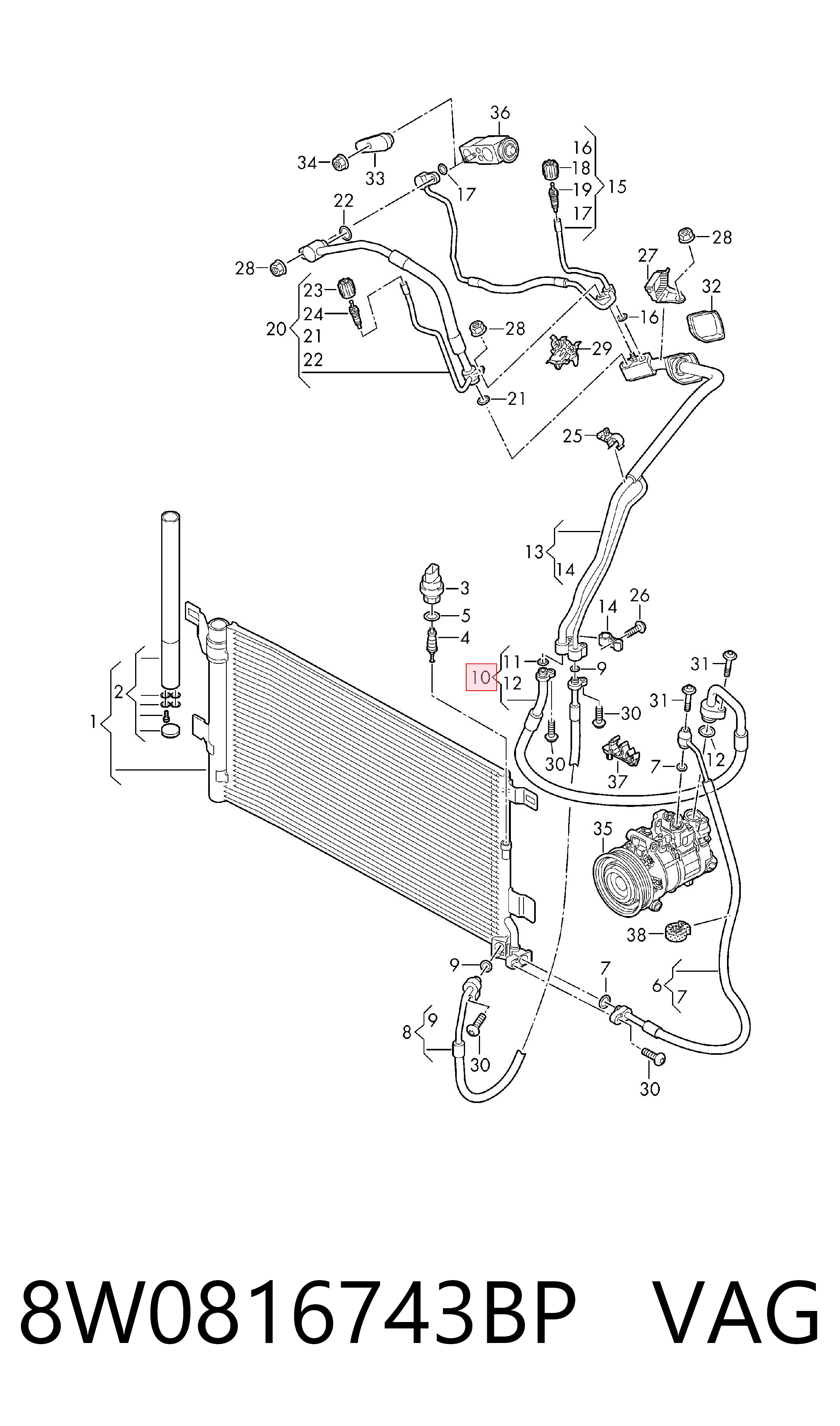 8W0816743BP VAG Шланг кондиціонера, від випарника до компресора