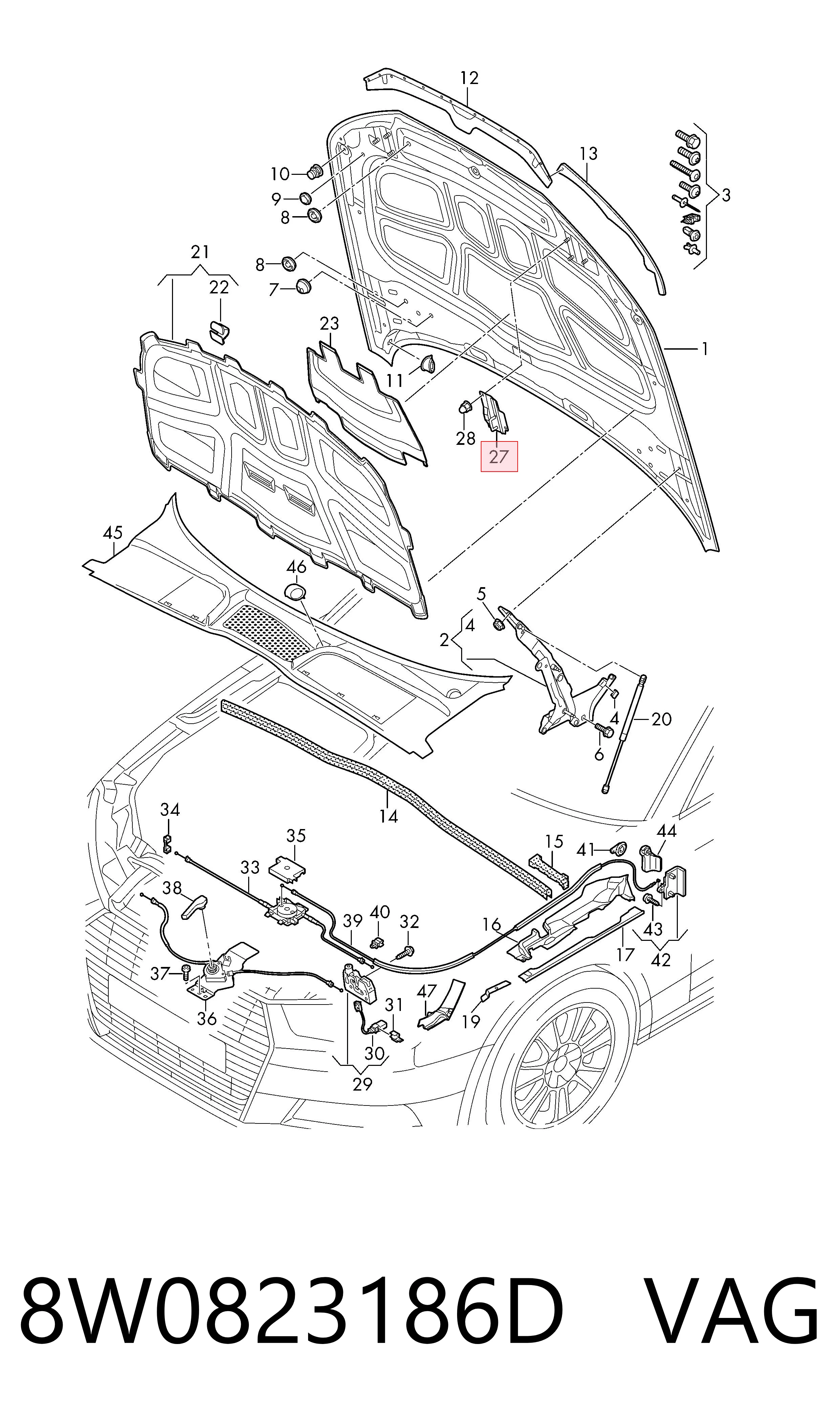 Стояк-гак замка капота VAG 8W0823186D ціна, від 12.67 USD