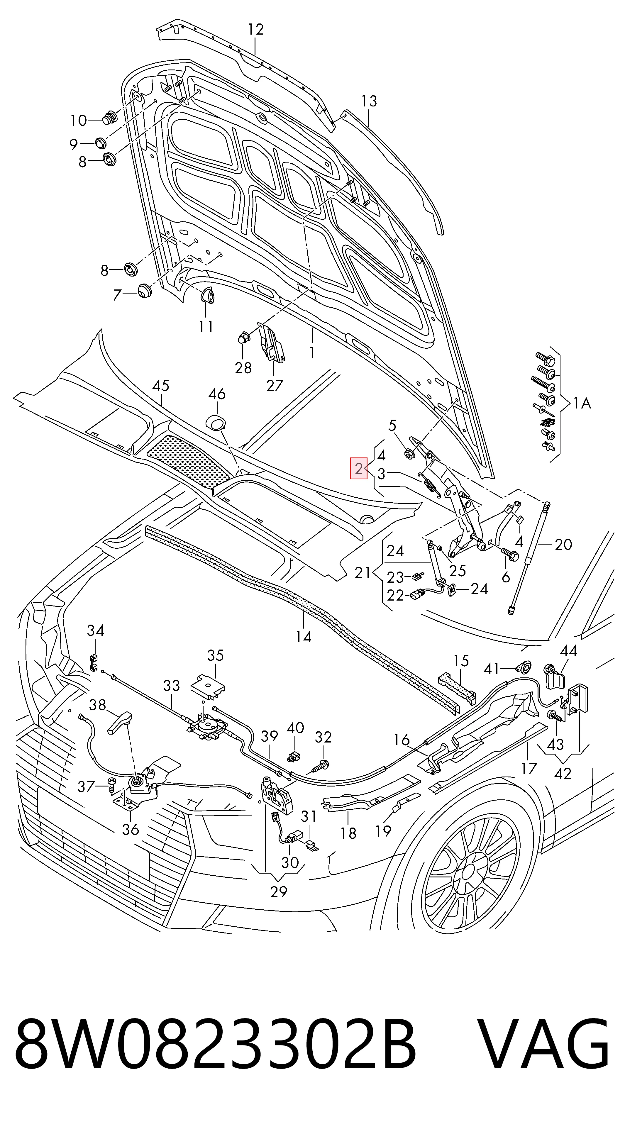 8W0823302B VAG Завіс капота, правий