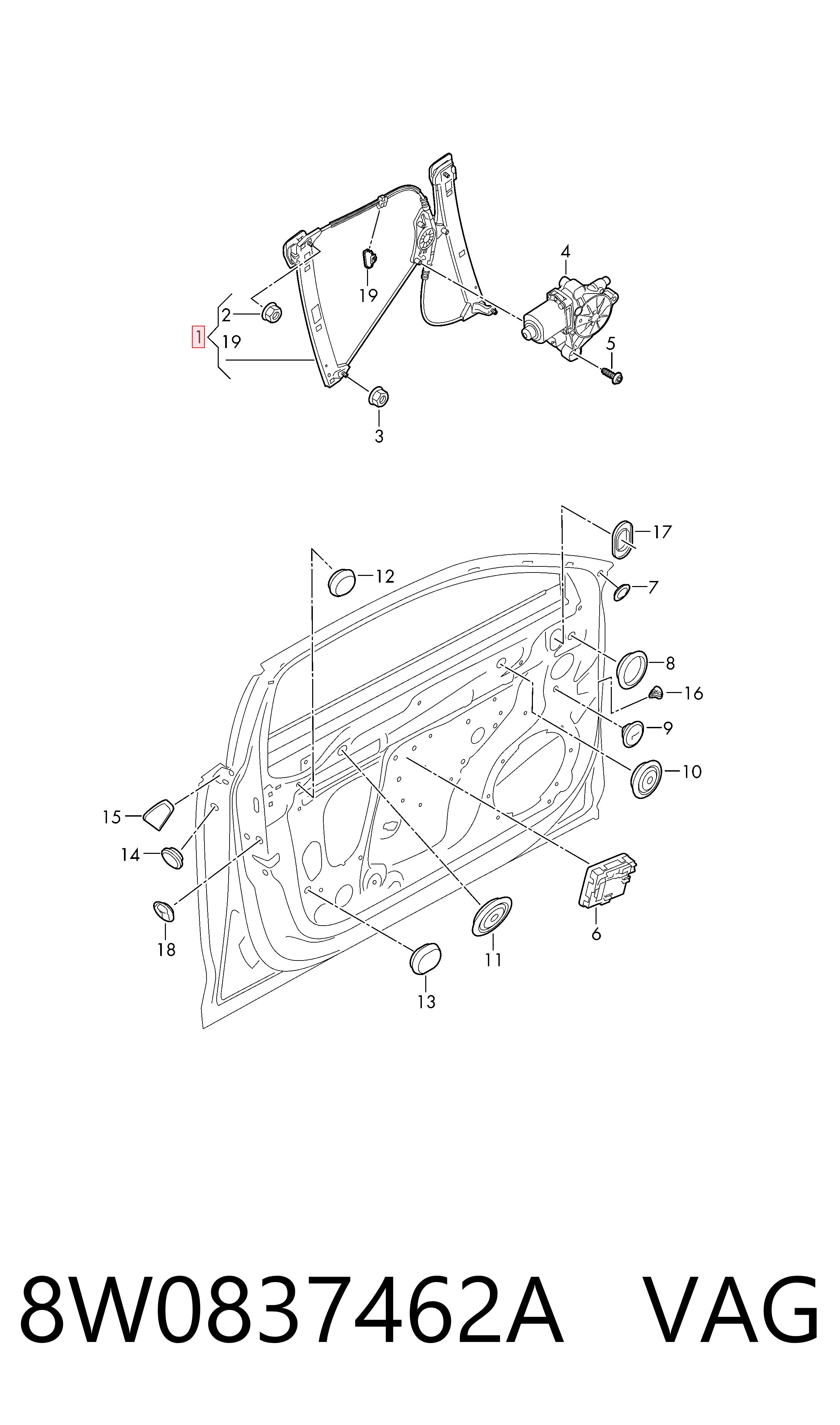 Механізм склопідіймача дверей передніх, правих Audi A4 B9 седан (8W2, 8WC) (2015 - 2026) ціна, від 6.34 USD