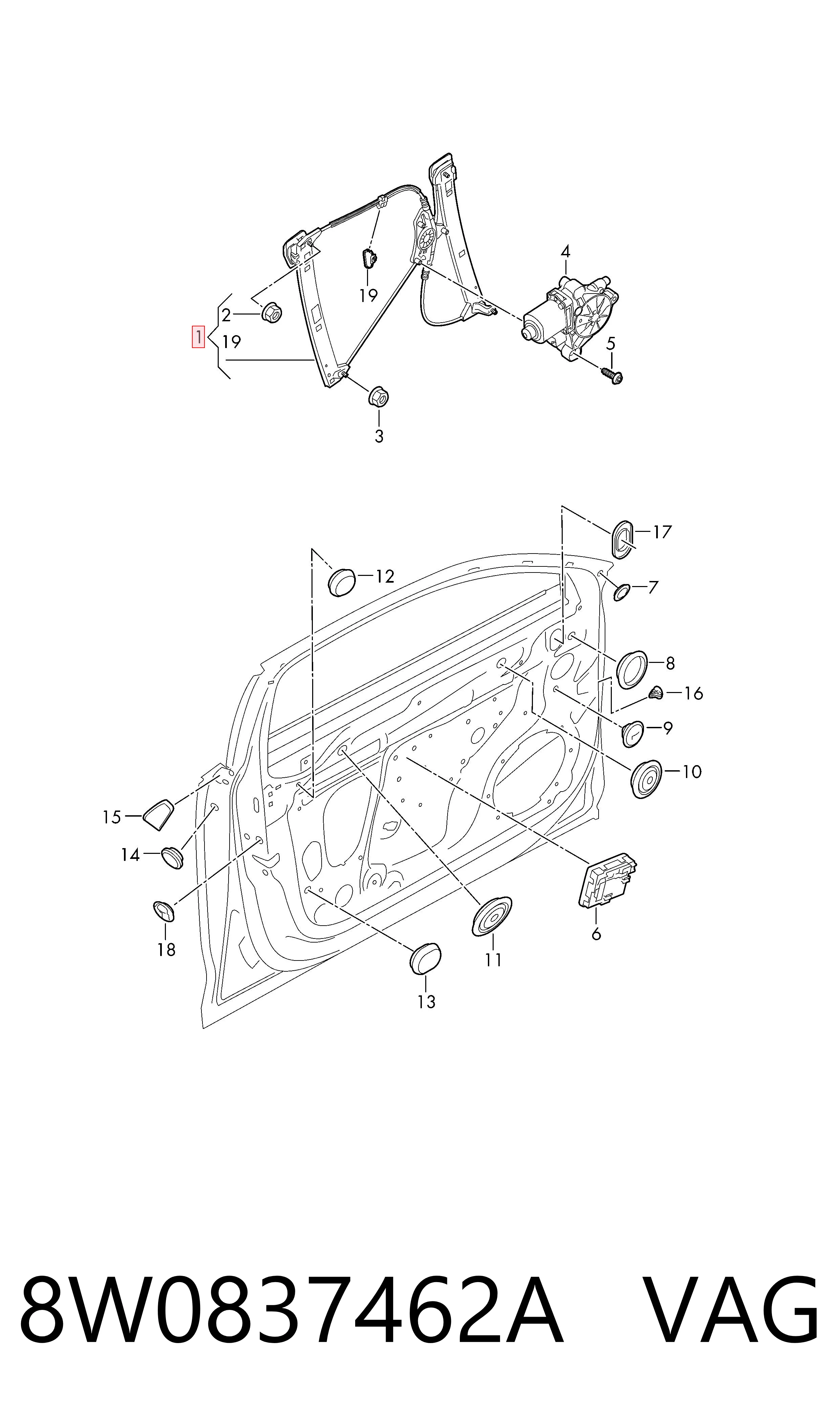 Склопідйомник (механізм переміщення скла) на Audi A4 B9 8W2, 8WC