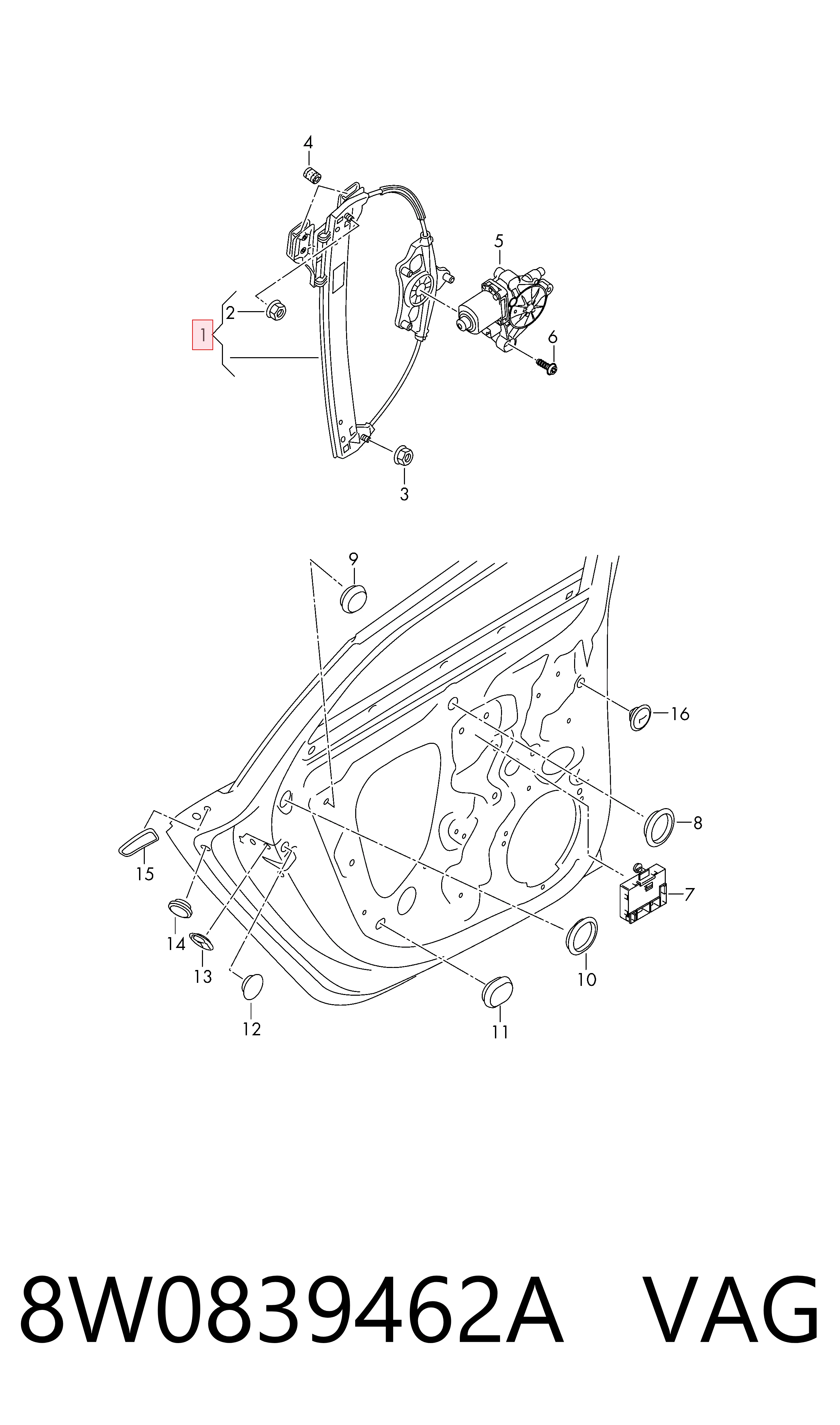 8W0839462A VAG Склопідйомник задніх правих дверей