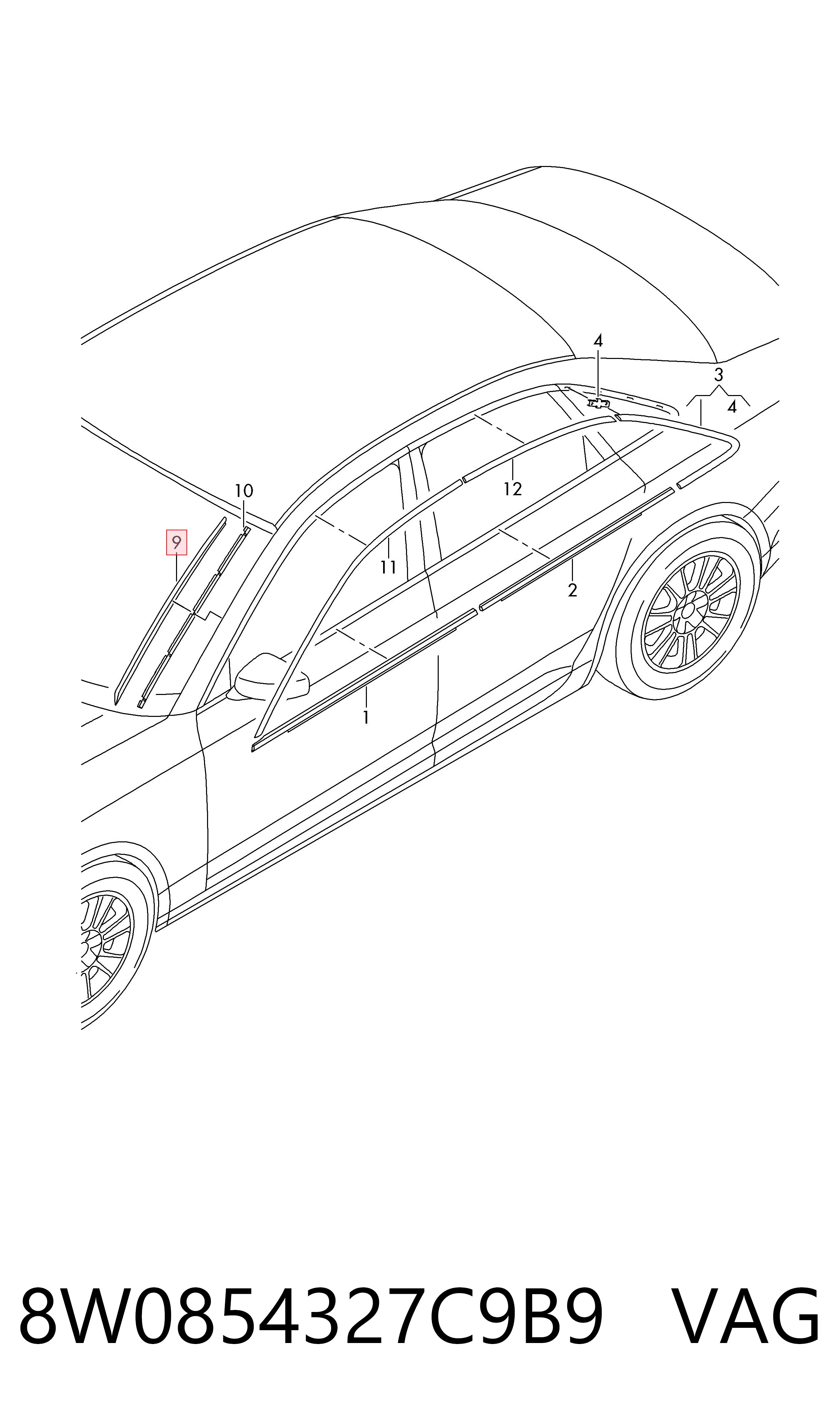 8W0854327C9B9 VAG Лівий молдинг вітрового скла