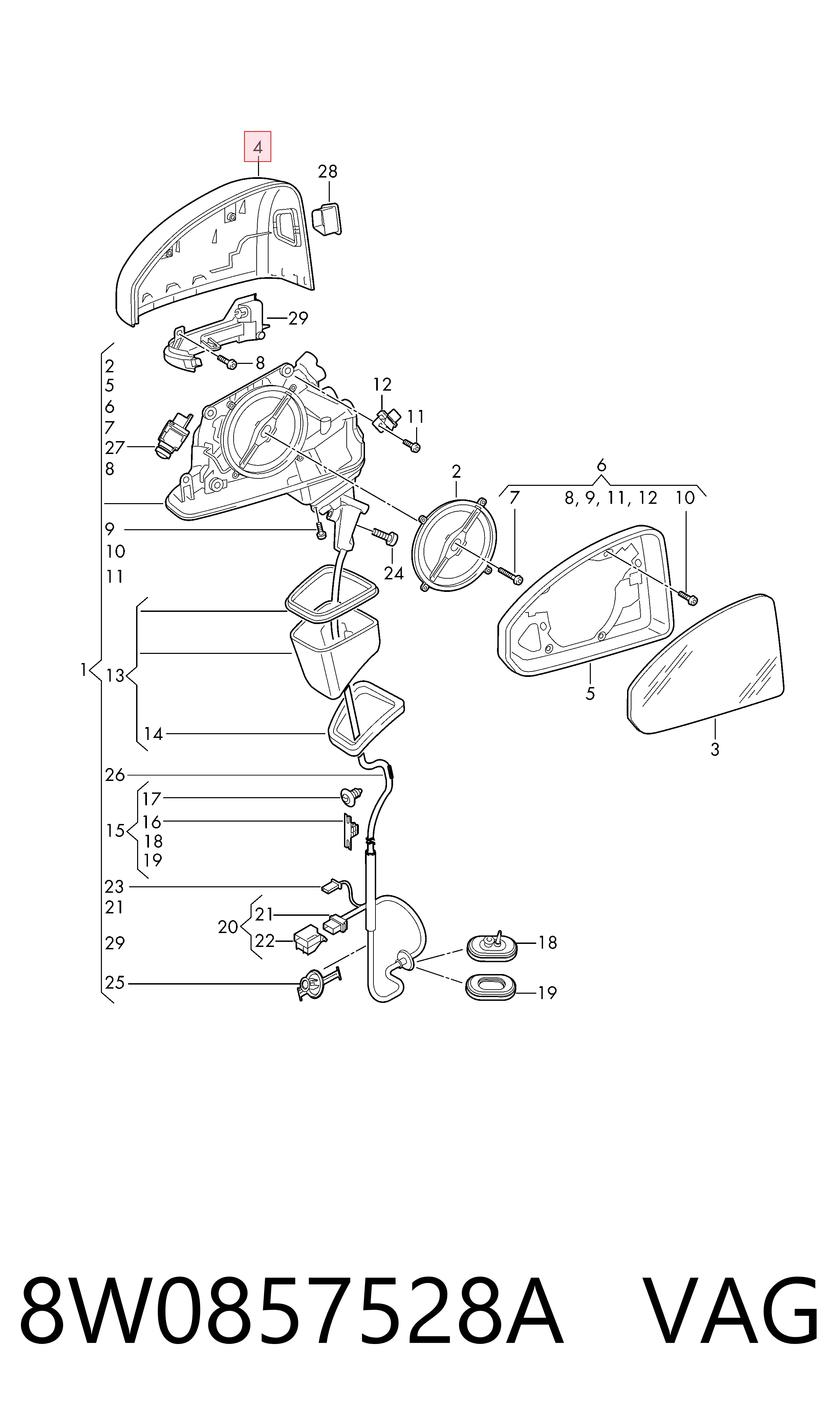 8W0857528A VAG Накладка дзеркала заднього виду, права