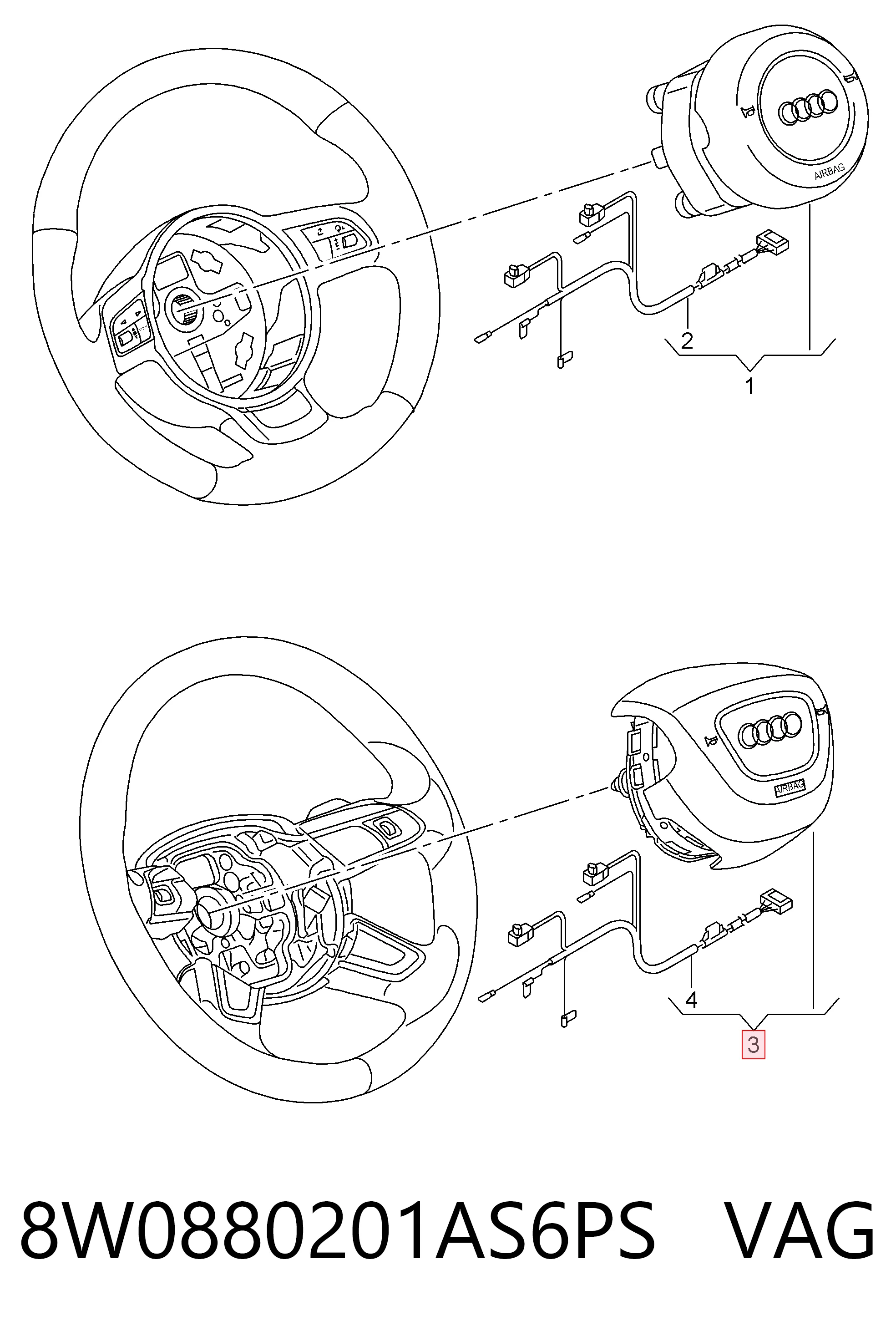 8W0880201AS6PS VAG Подушка безпеки, водійська, AIRBAG