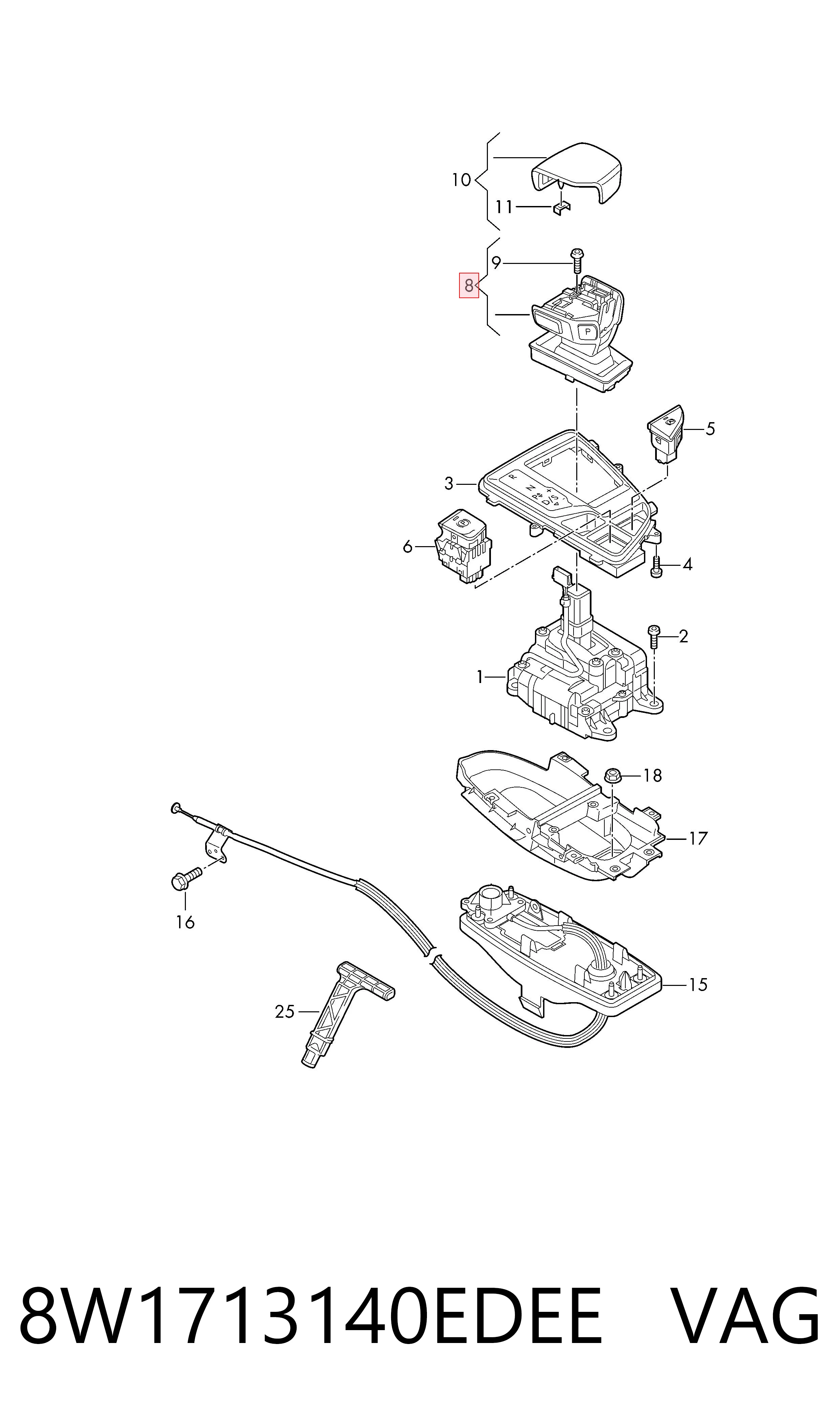 8W1713140EDEE VAG Ручка важеля коробки передач