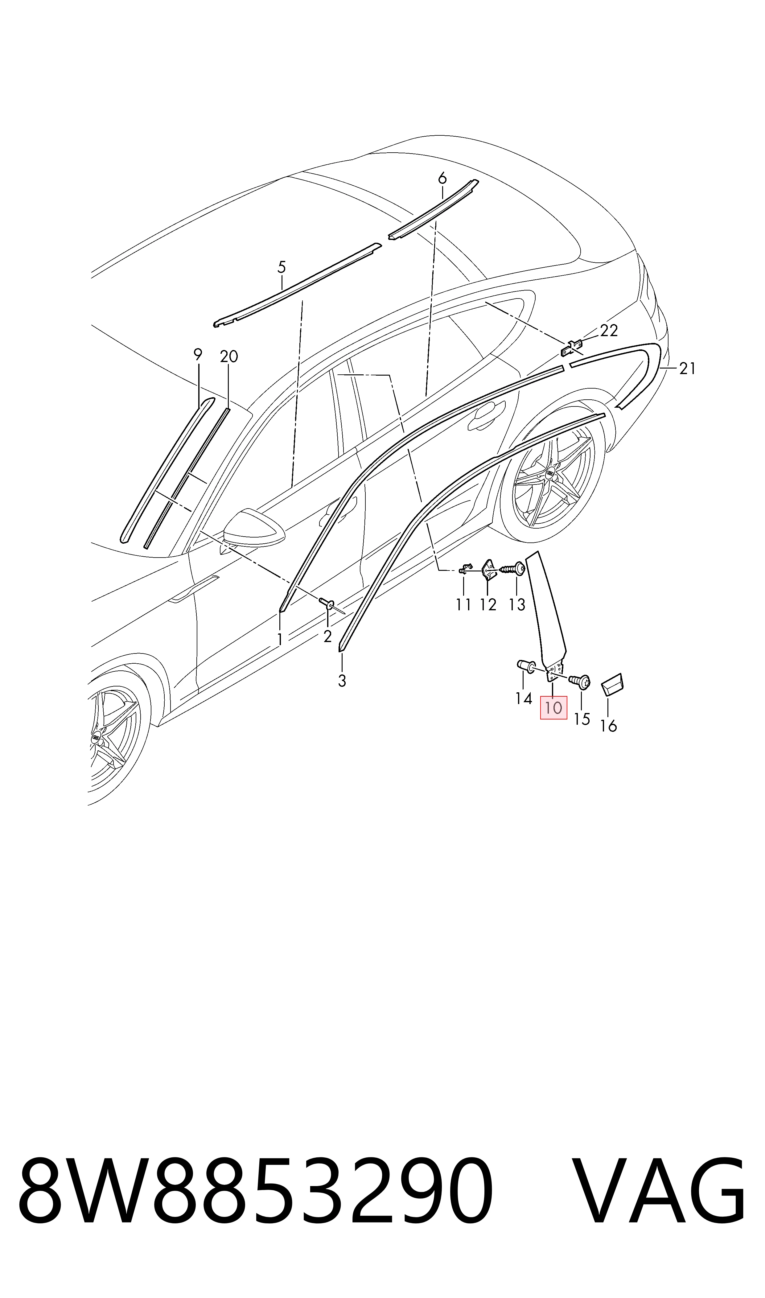 8W8853290 VAG Накладка стійки кузова зовнішня, центральна права