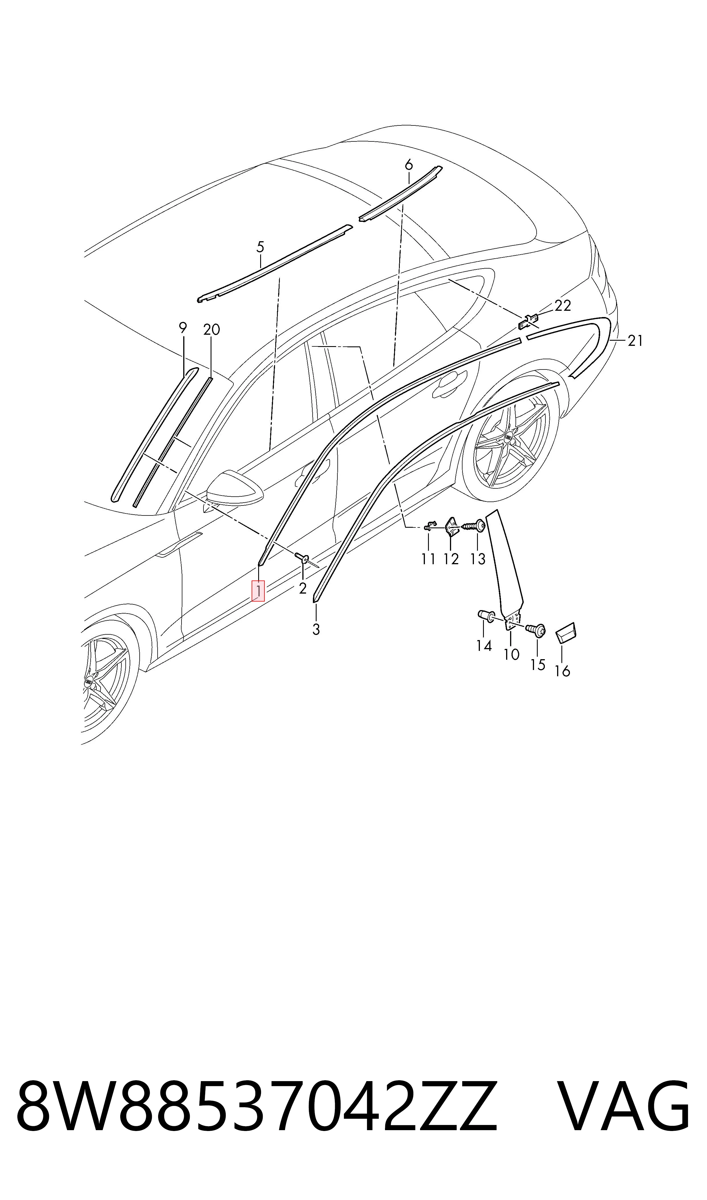 8W88537042ZZ VAG Молдинг даху, правий