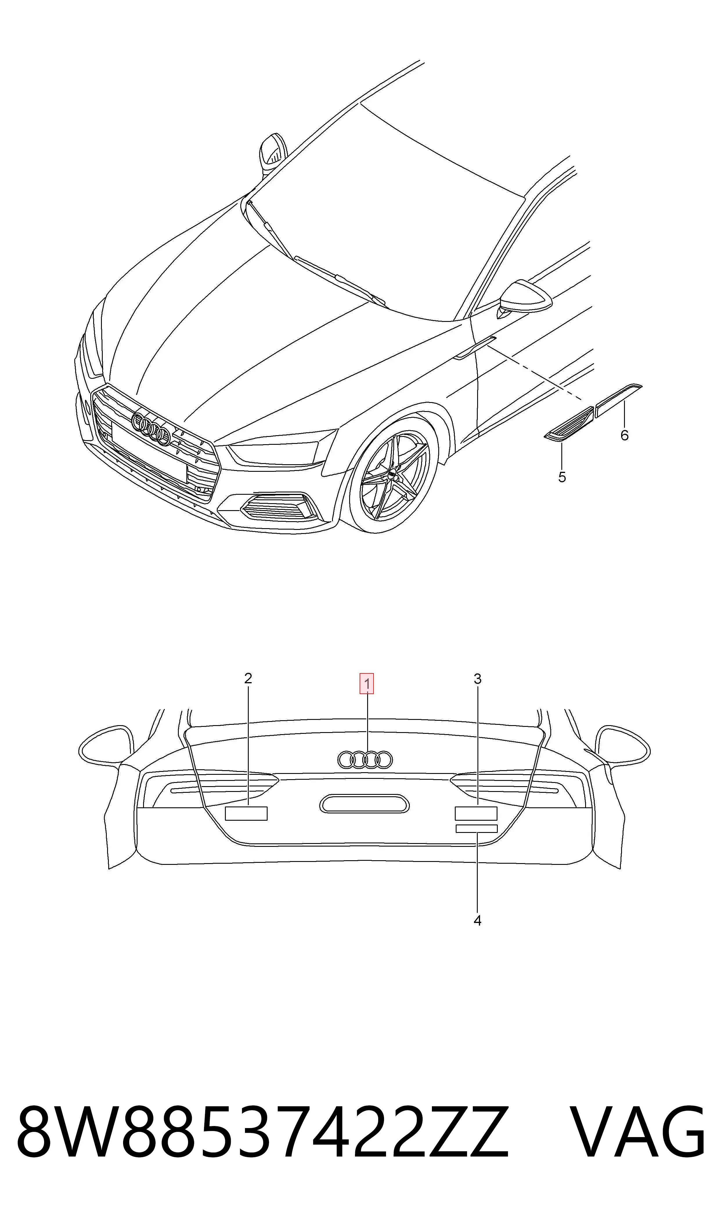 8W88537422ZZ VAG Емблема кришки багажника, фірмовий значок