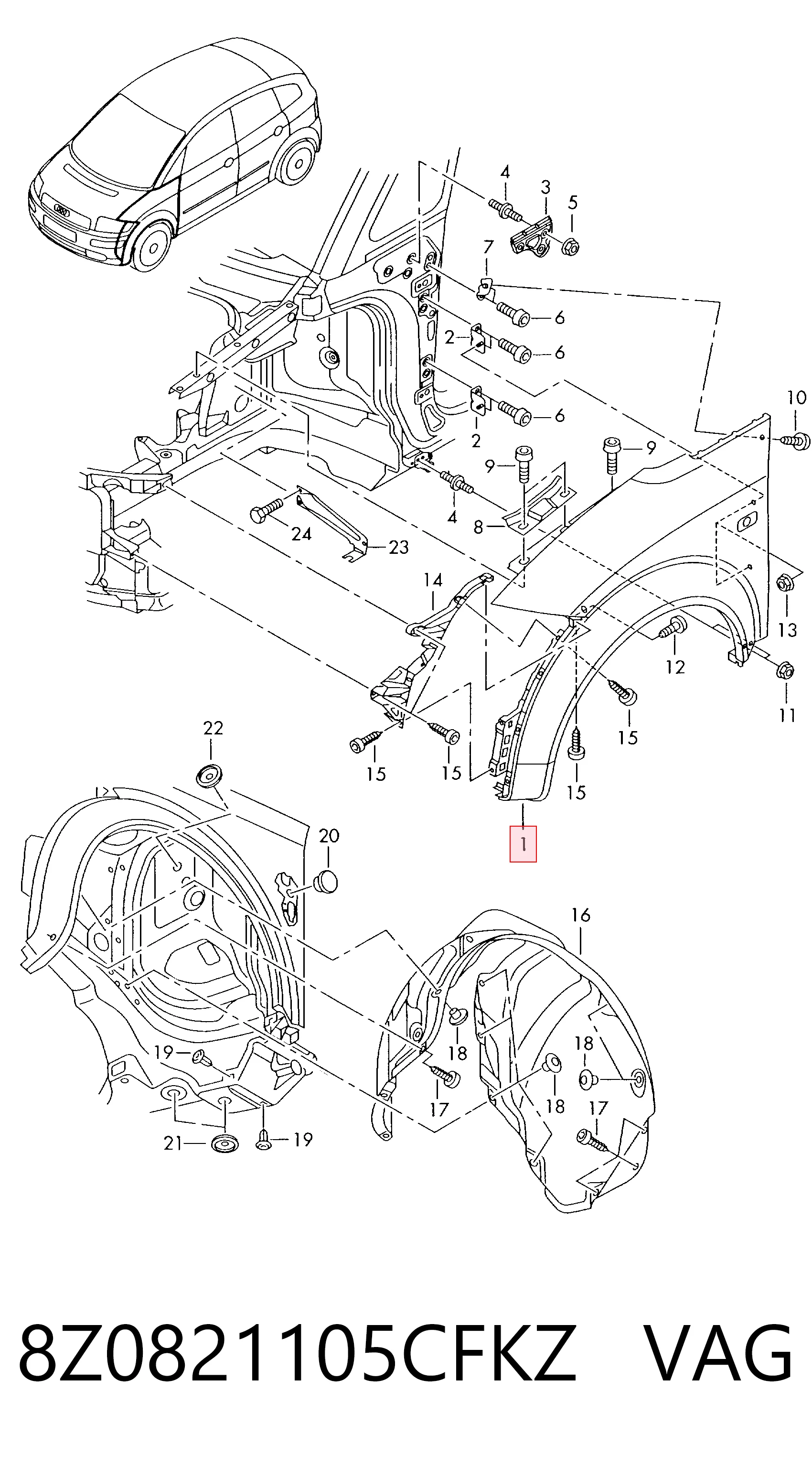 Переднє ліве крило на Audi A2  8Z0