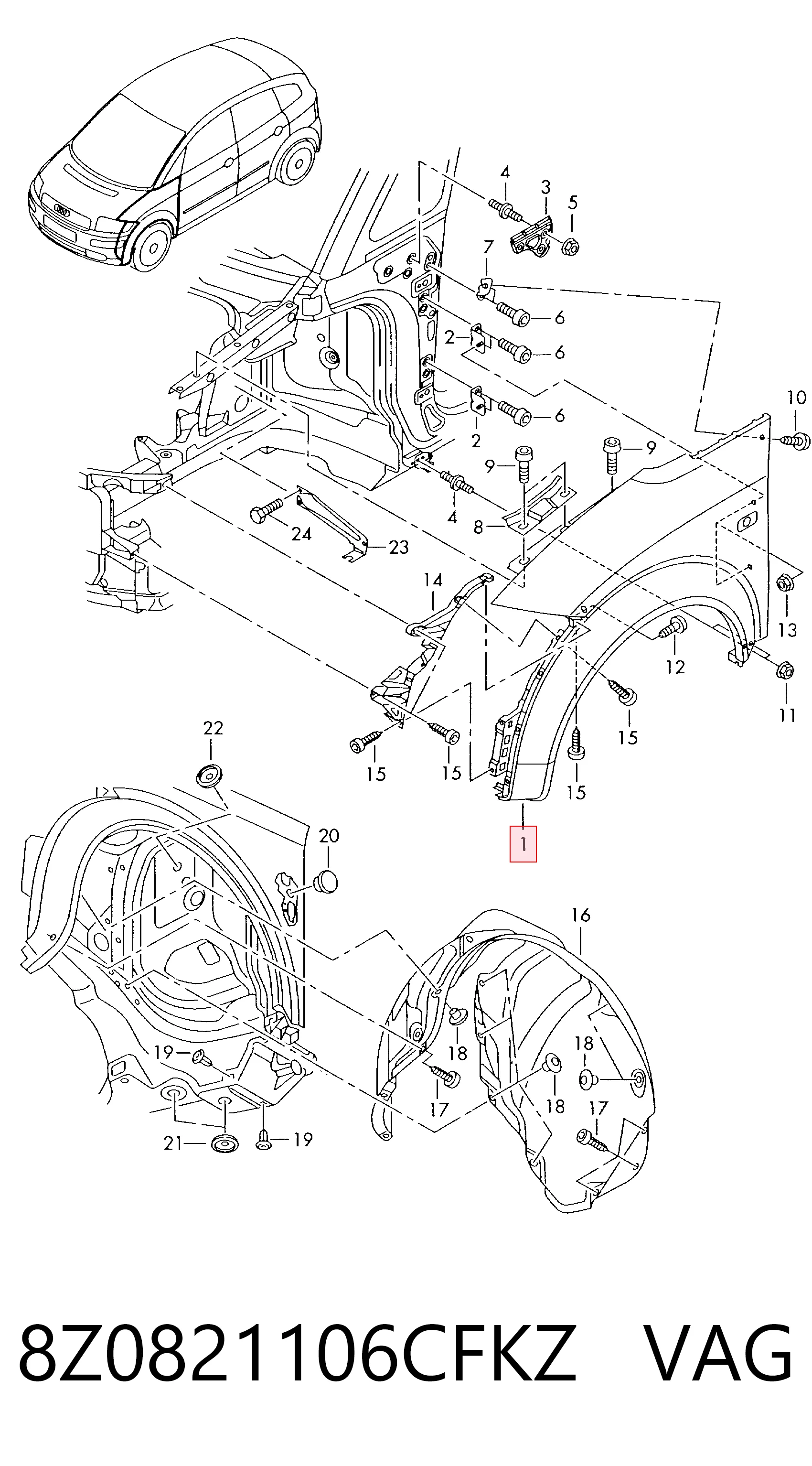 Крило переднє праве Audi A2 хетчбек (8Z0) (2000 - 2005) ціна, від 141.72 USD