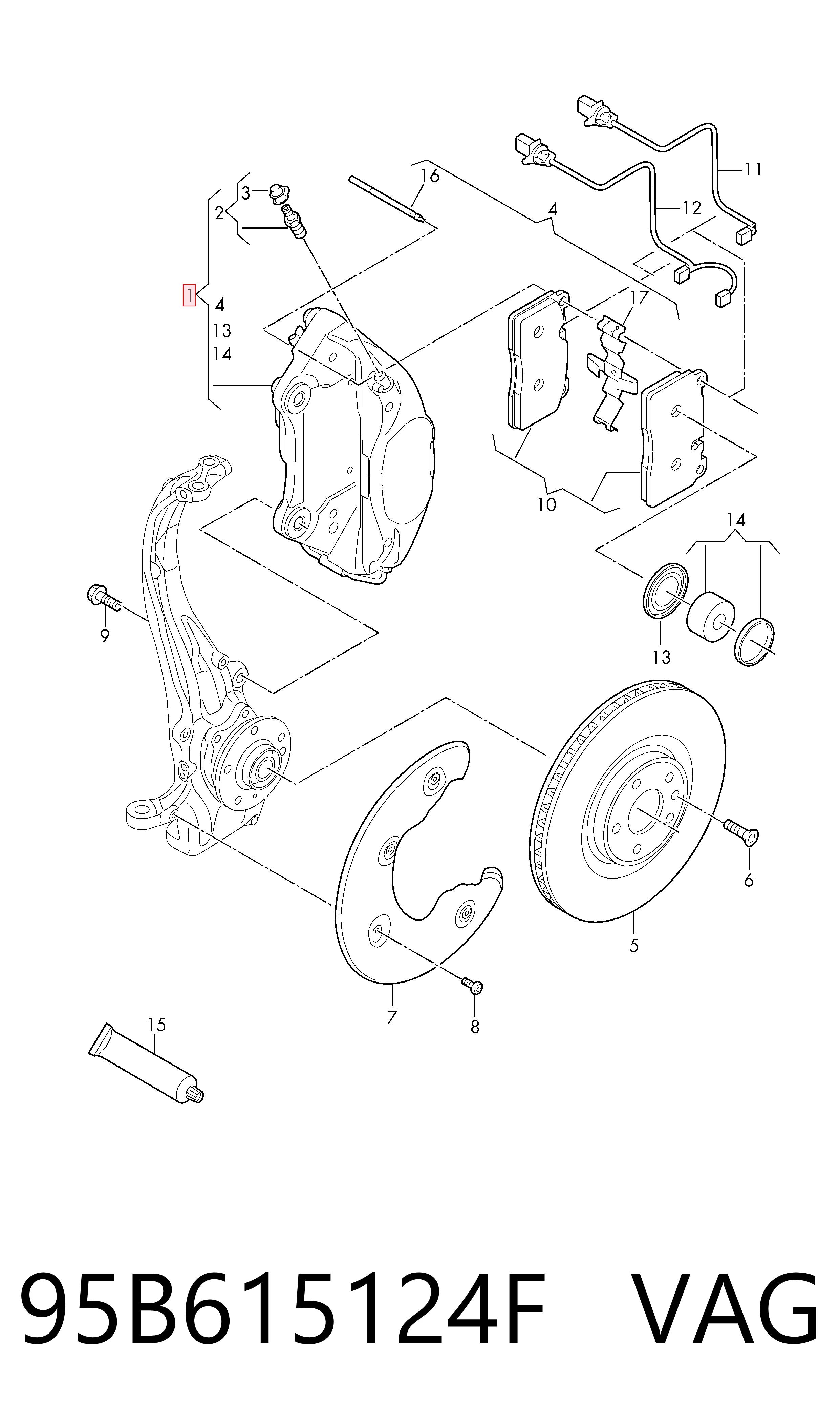 7PP615124 Porsche Супорт гальмівний передній правий