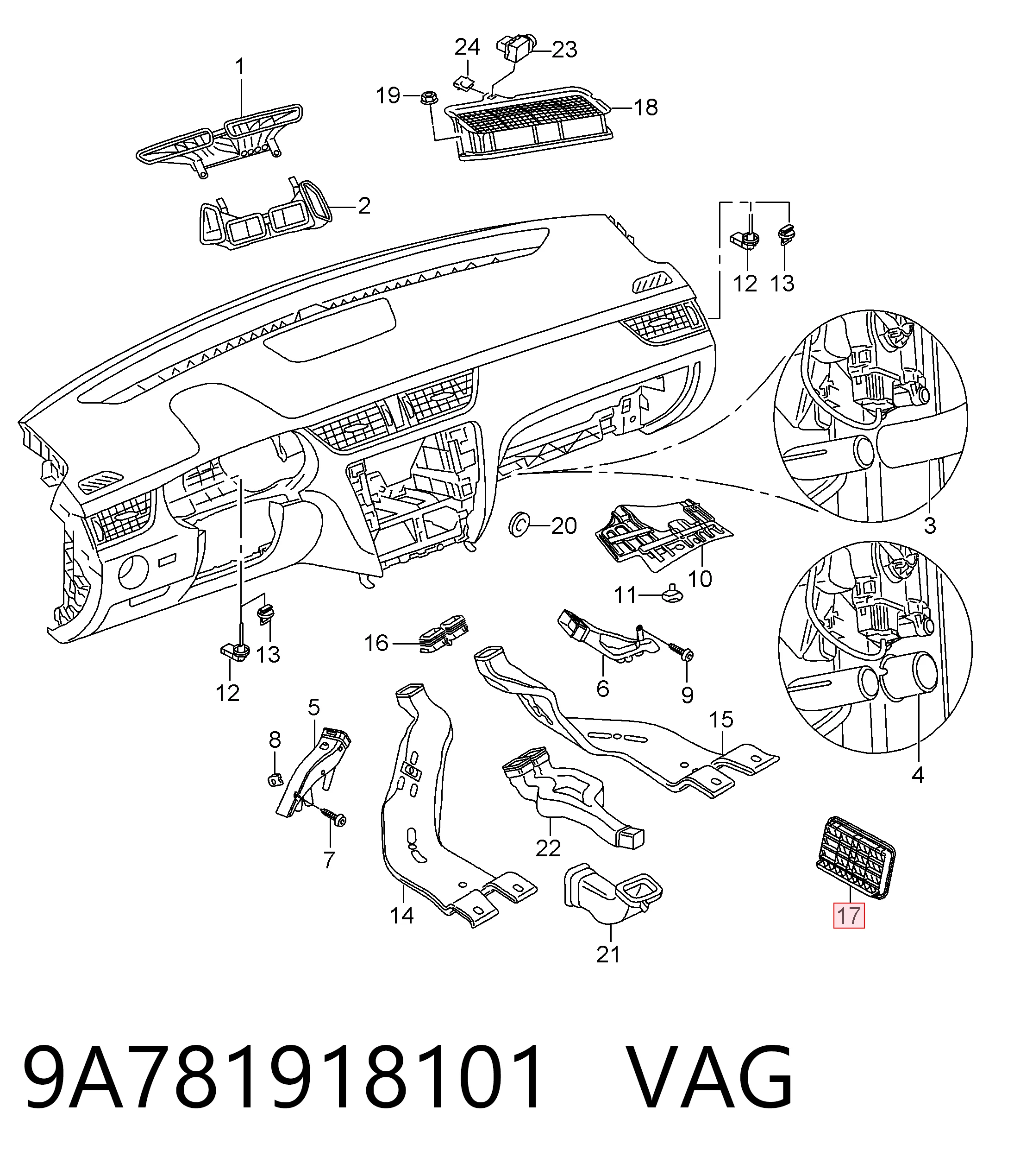 Купити 9A781918101 VAG Решітка вентиляційна задня