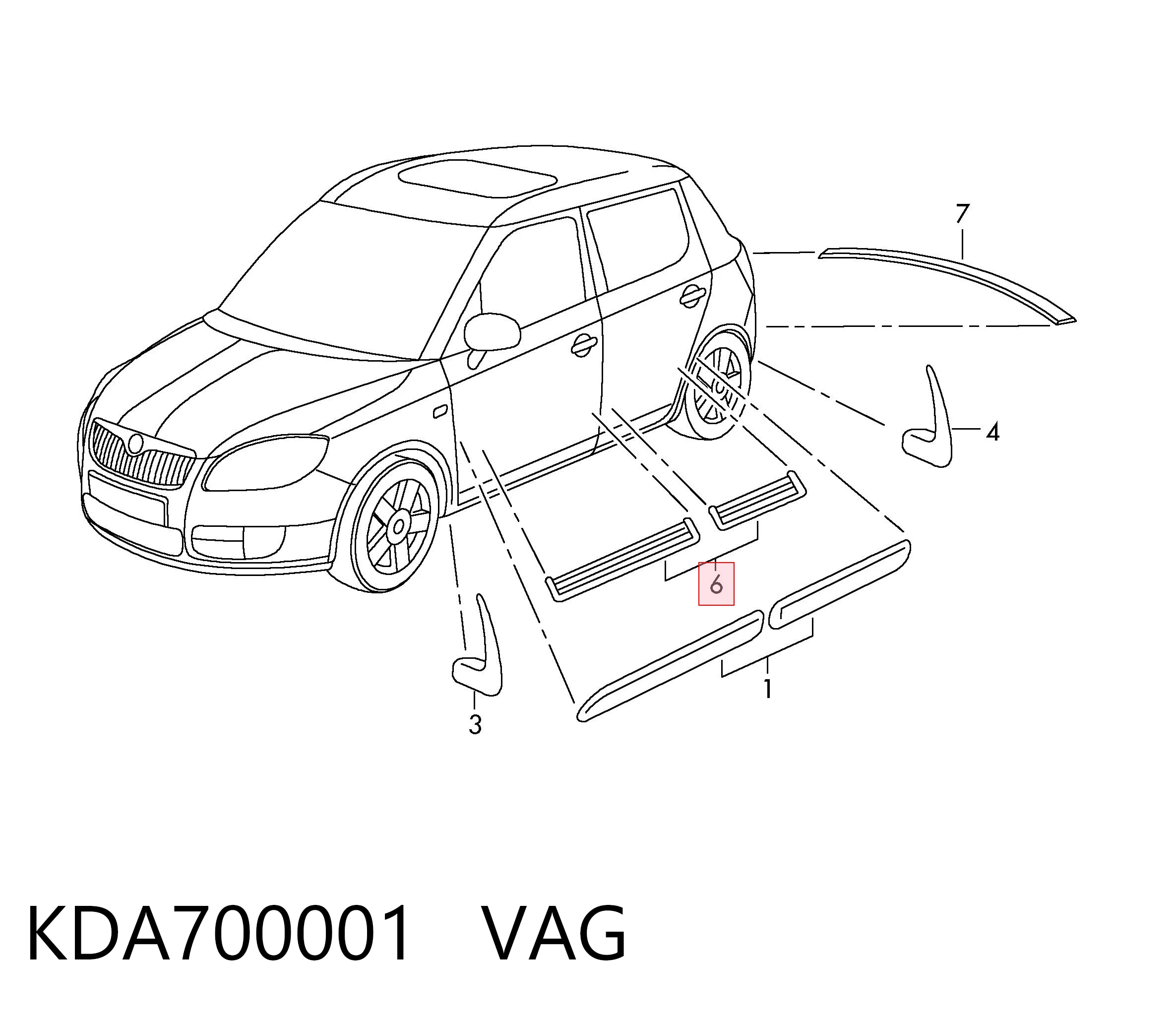 KDA700001 VAG Накладка дверного порогу внутрішня, комплект 4 шт