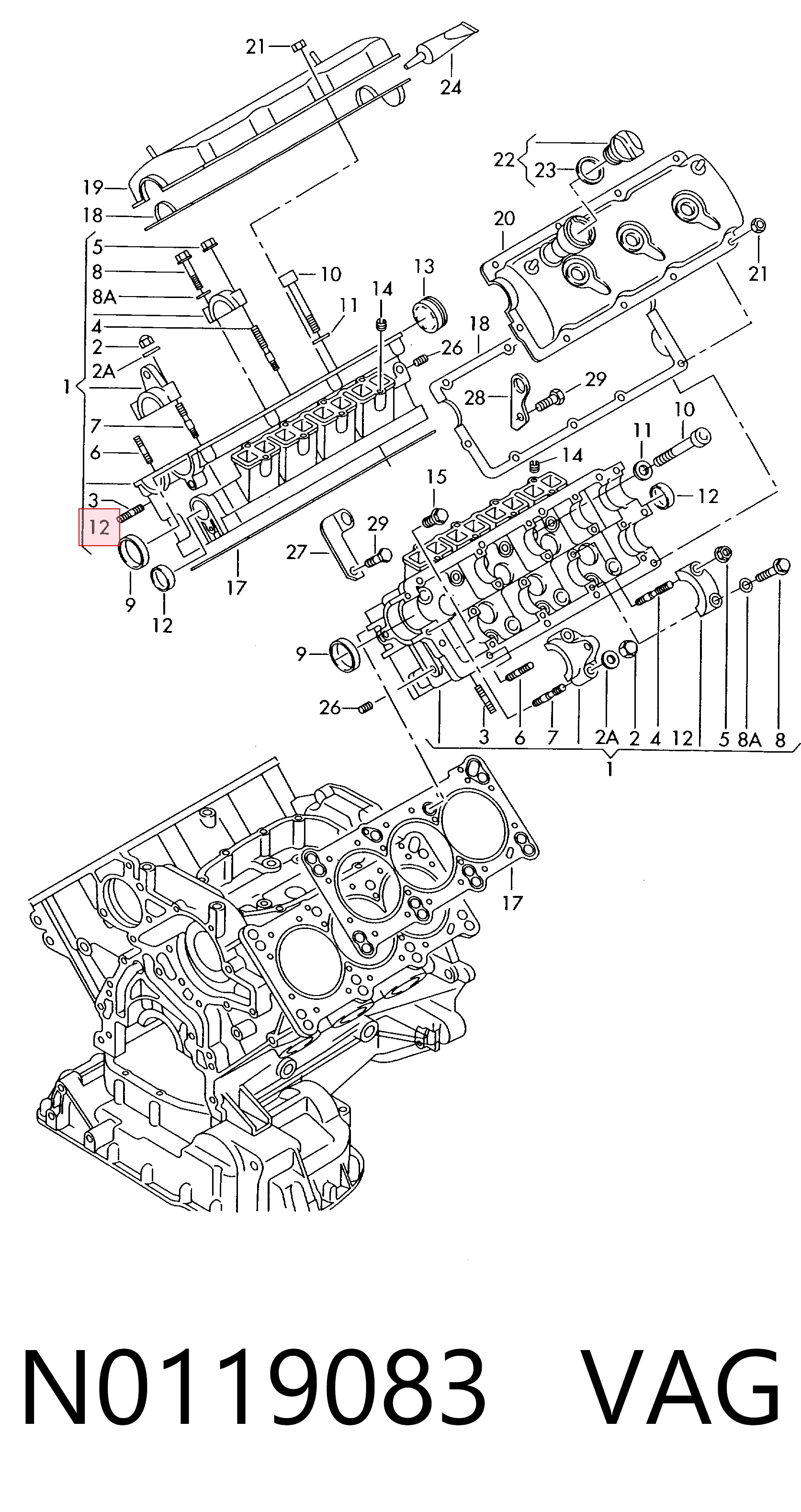 Заглушка блоку циліндрів N0119082 Porsche